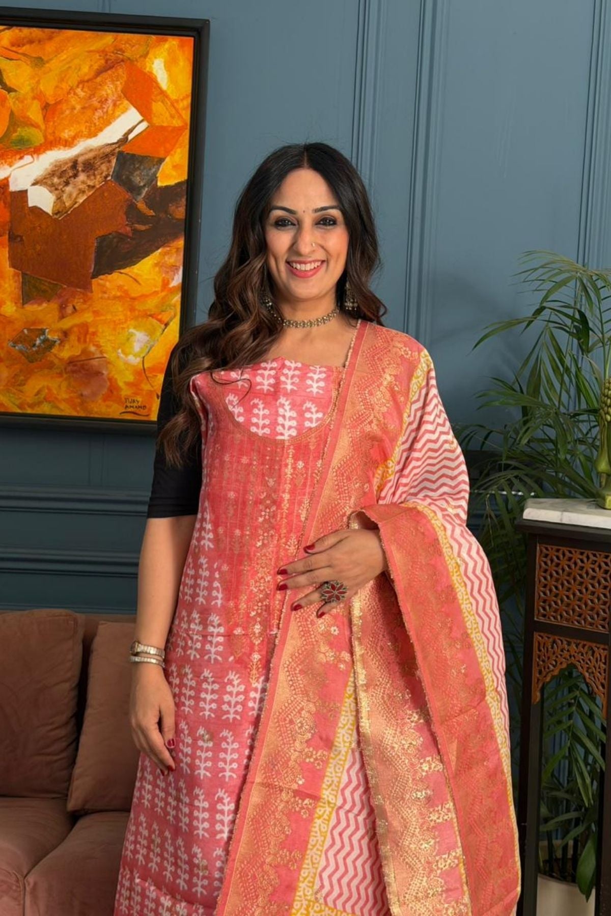 Handblocked Bagh indigo sets on Dola Silk