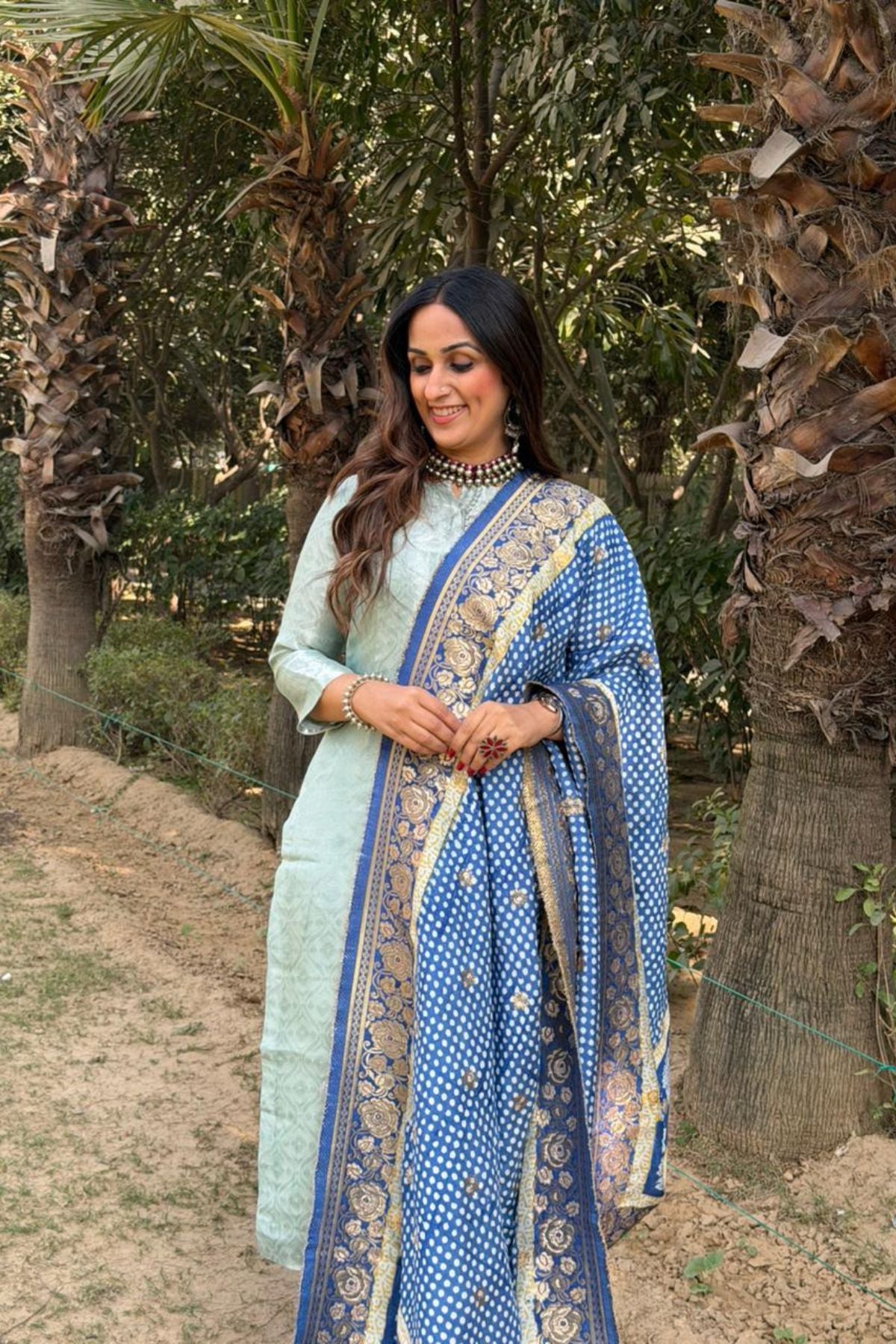 Banarasi dola silk dupatta with Bagh hand block