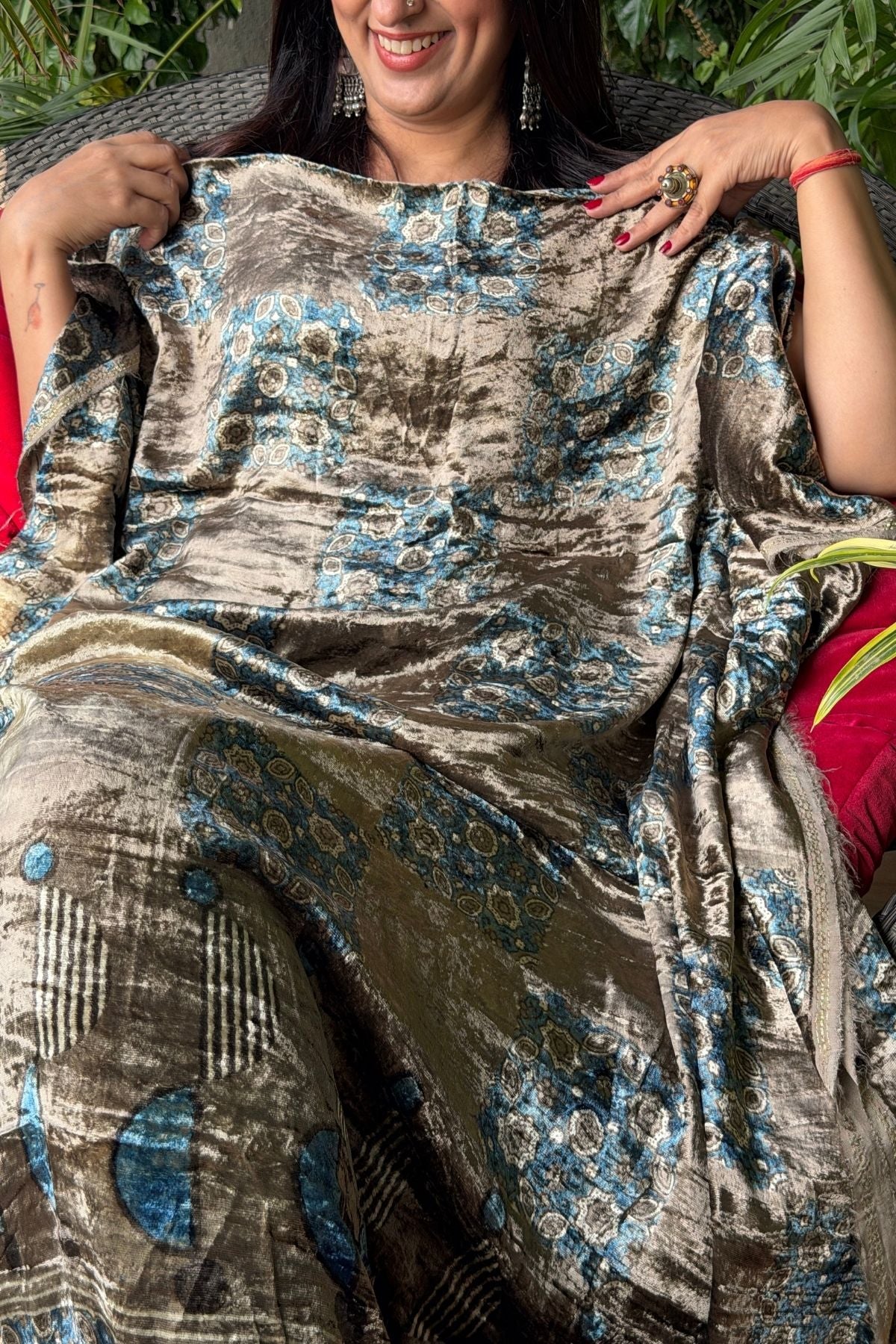 Handblocked Ajrakh kurta fabric only!!
