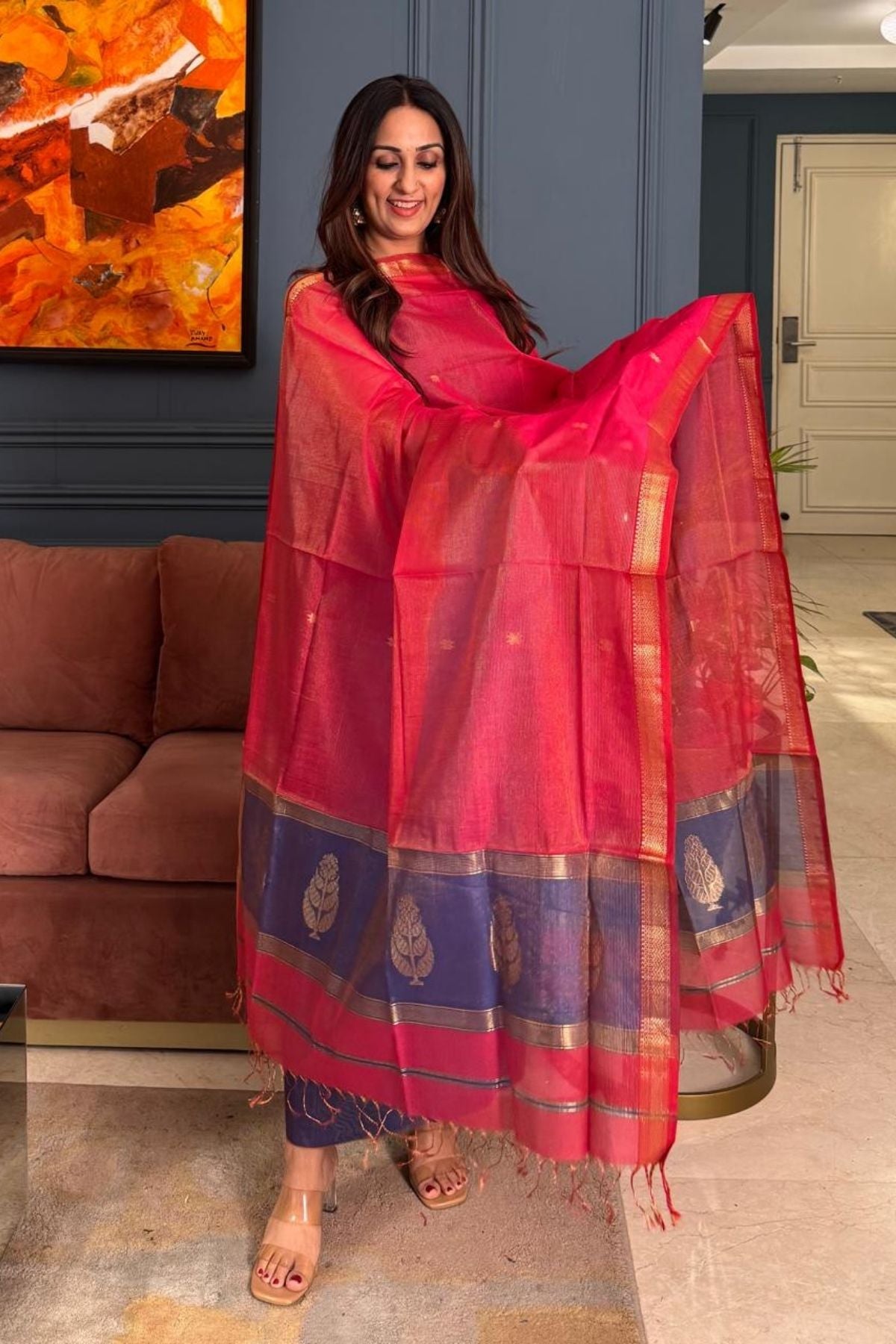 Handloom tissue Maheshwari silk kurta dupatta set