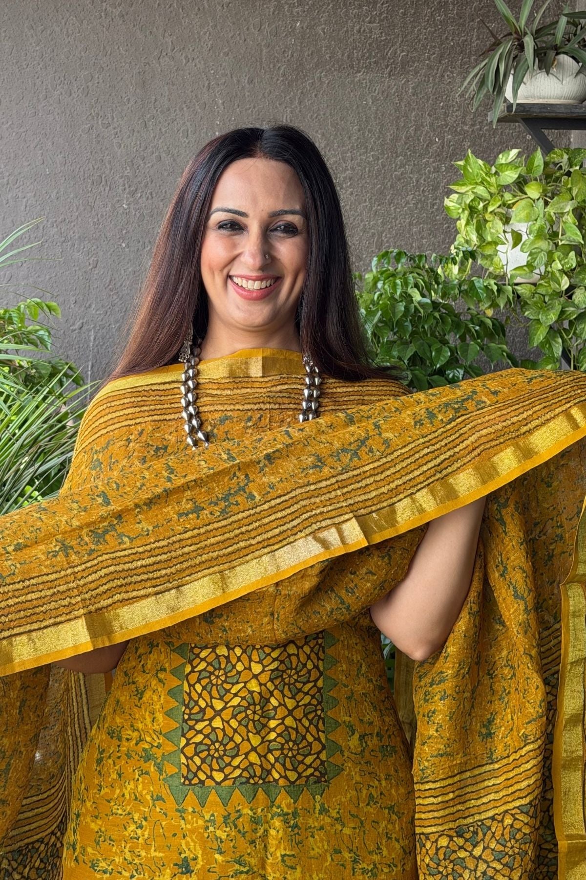 Ajrakh On Pure Linen Silk