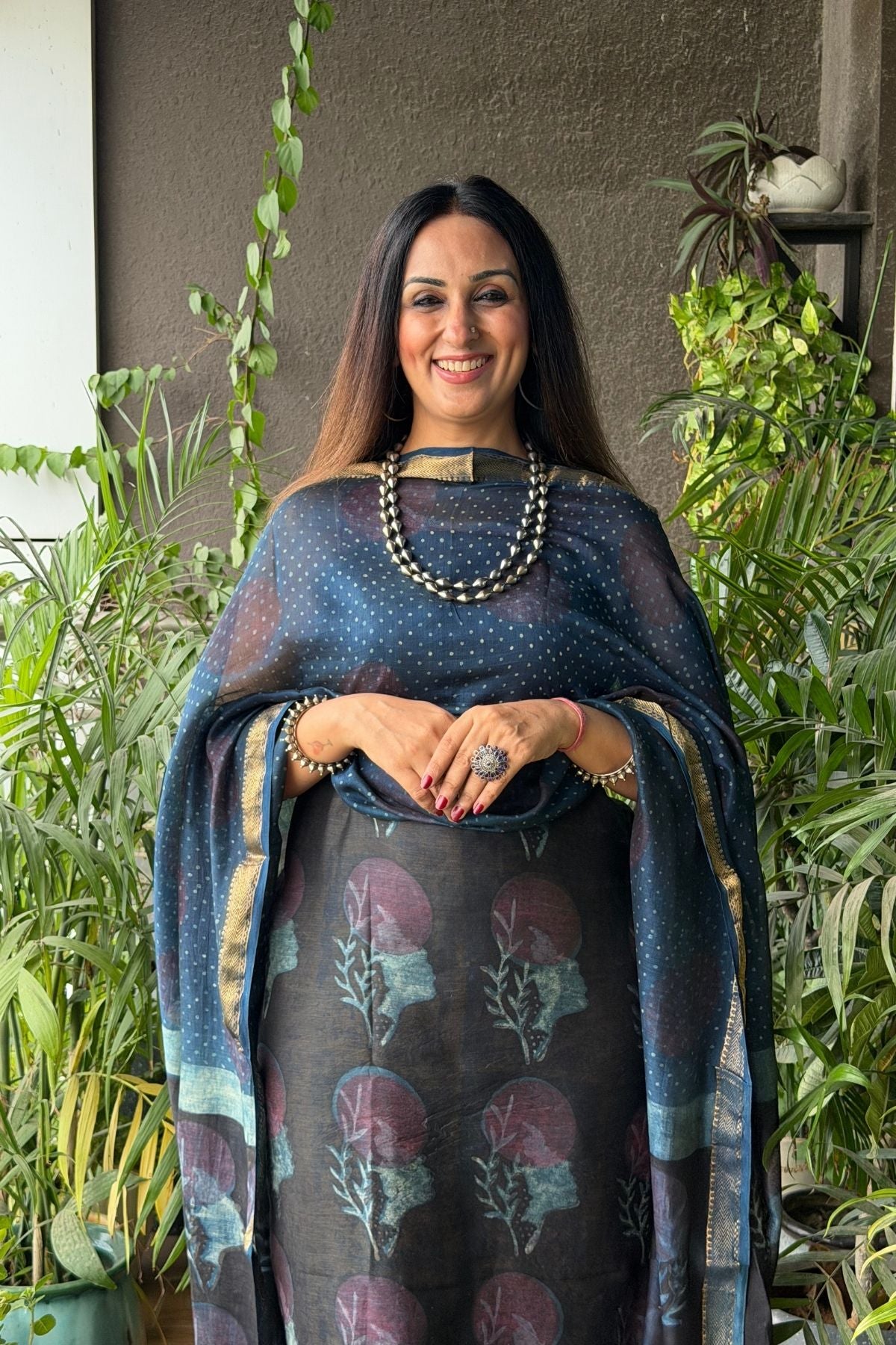 Handblocked with Pomegranate peel kurta dupatta sets in Maheshwari!!