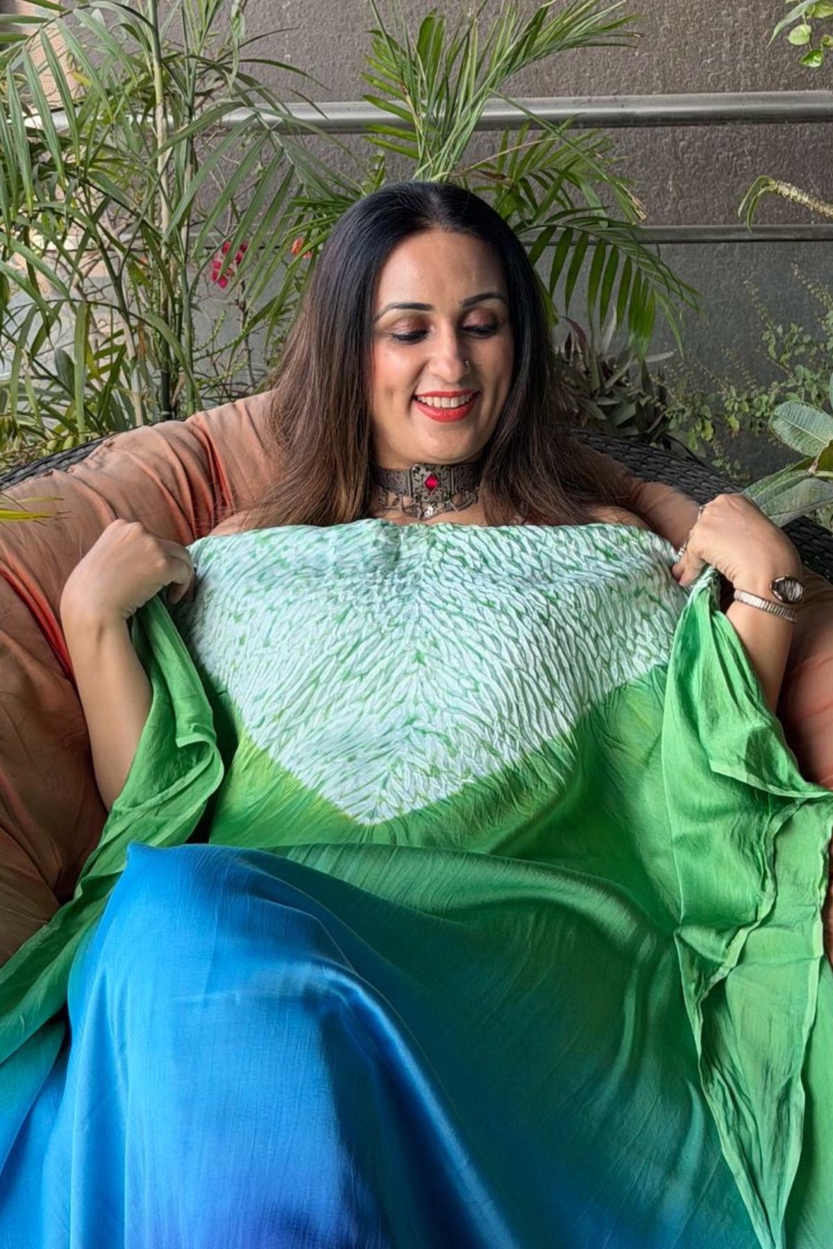 Handblocked Shibori shaded kurta on pure Modal