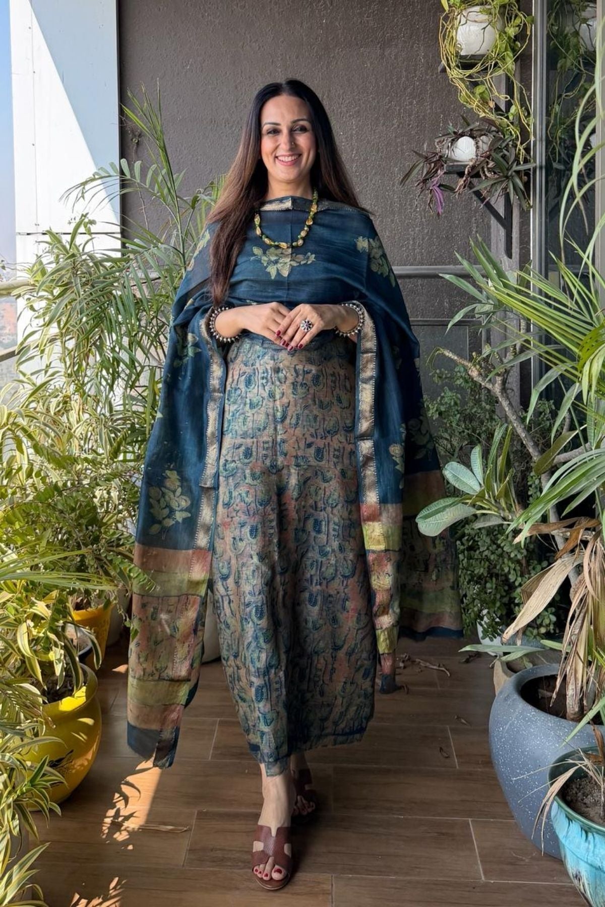 Handblocked with Pomegranate peel kurta dupatta sets in Maheshwari!!