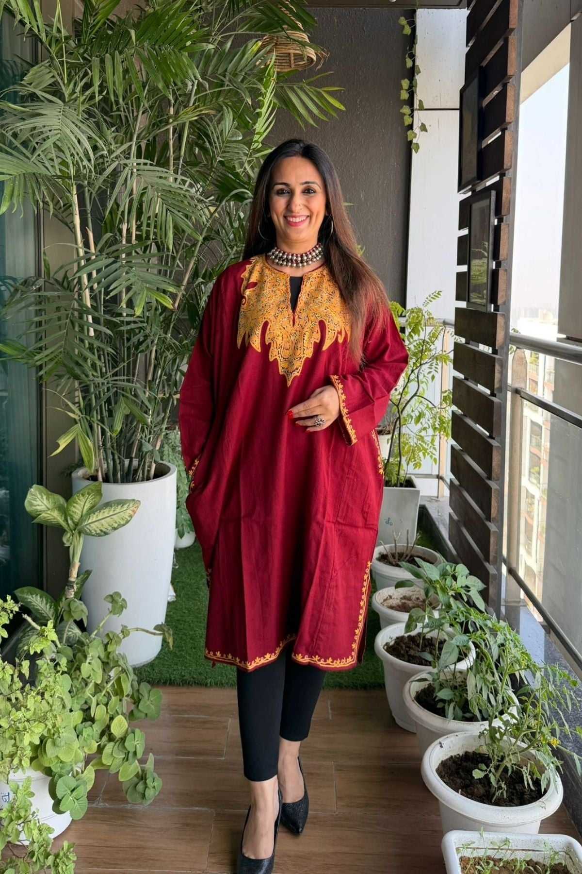 Woollen Kashmiri Phiran with Aari work