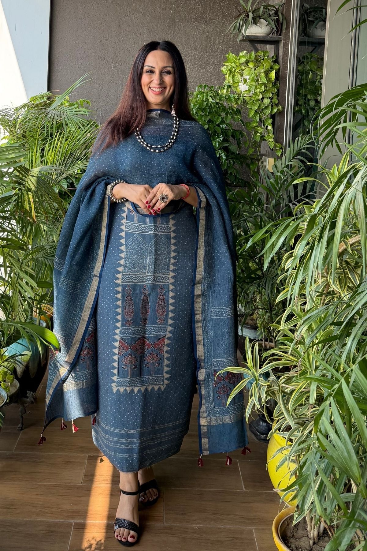 Ajrakh On Pure Linen Silk