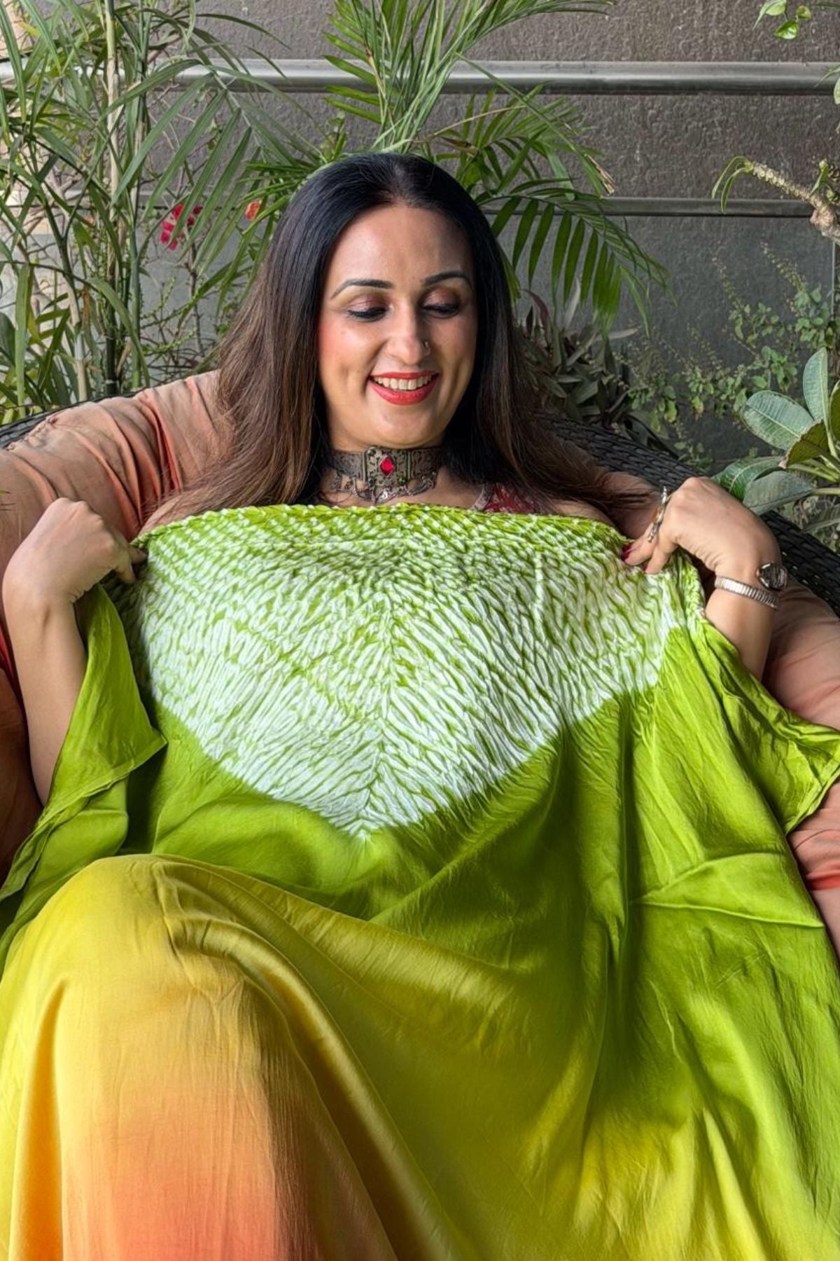 Handblocked Shibori shaded kurta on pure Modal