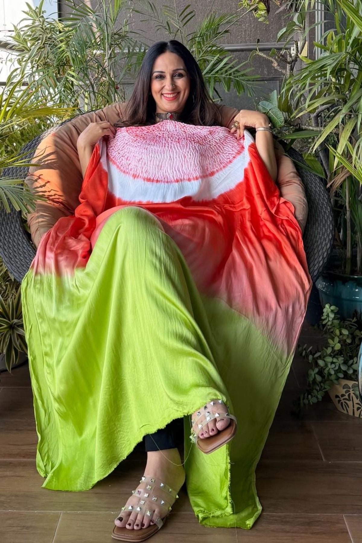 Handblocked Shibori shaded kurta on pure Modal