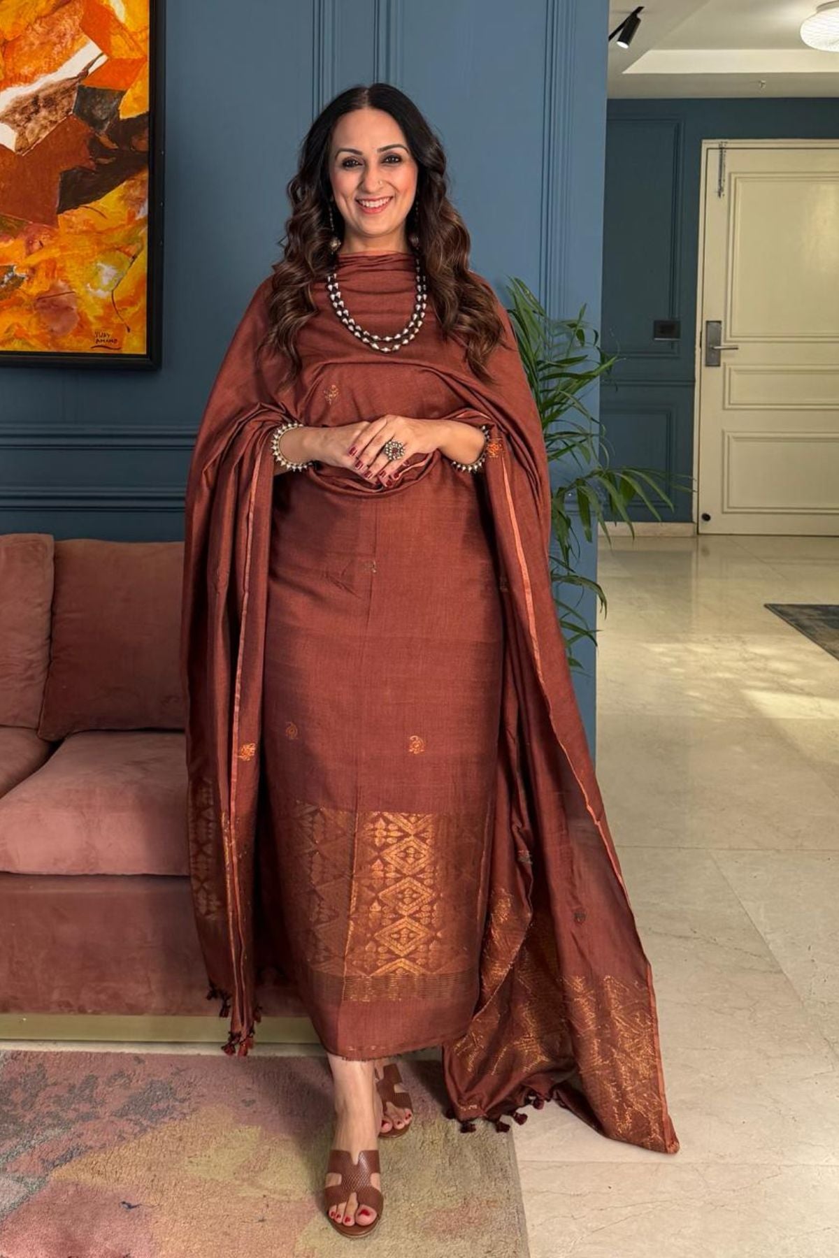 Premium Bangalore cotton with Banarasi weave kurta dupatta sets