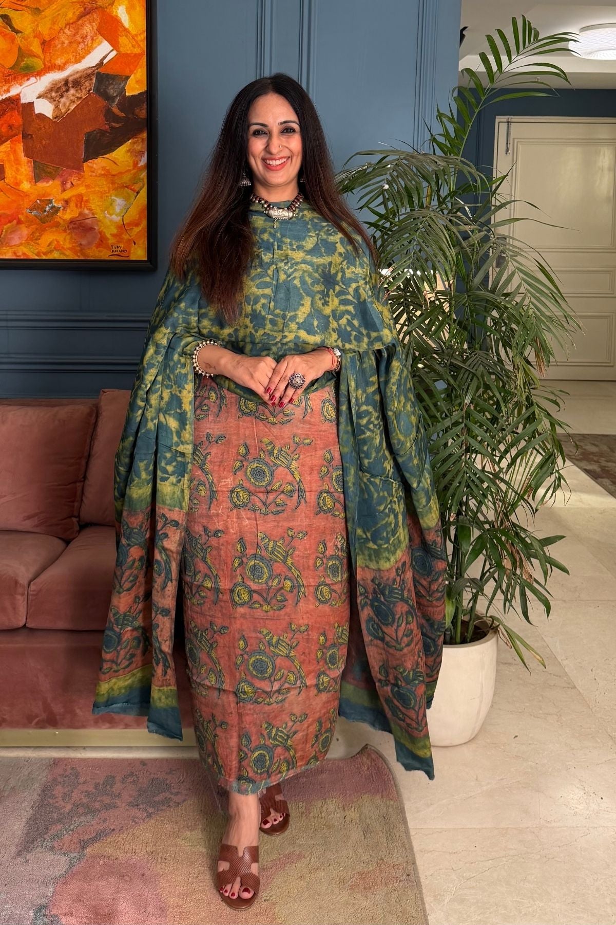 Pomegranate peel Handblock on Premium Modal fabric!!