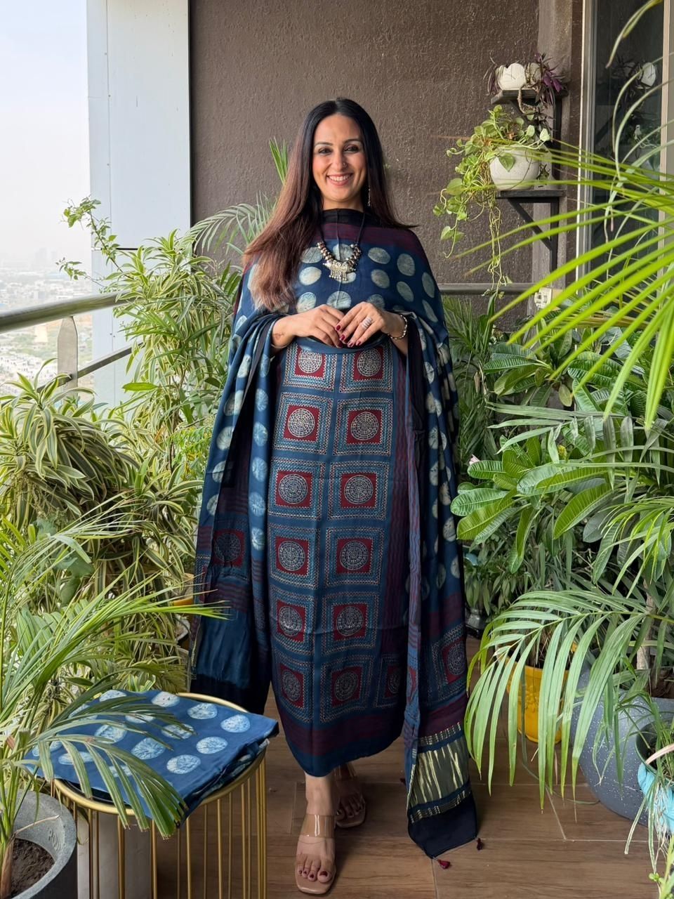 Handblocked Ajrakh full sets in modal with Lagdi patta on dupatta!!