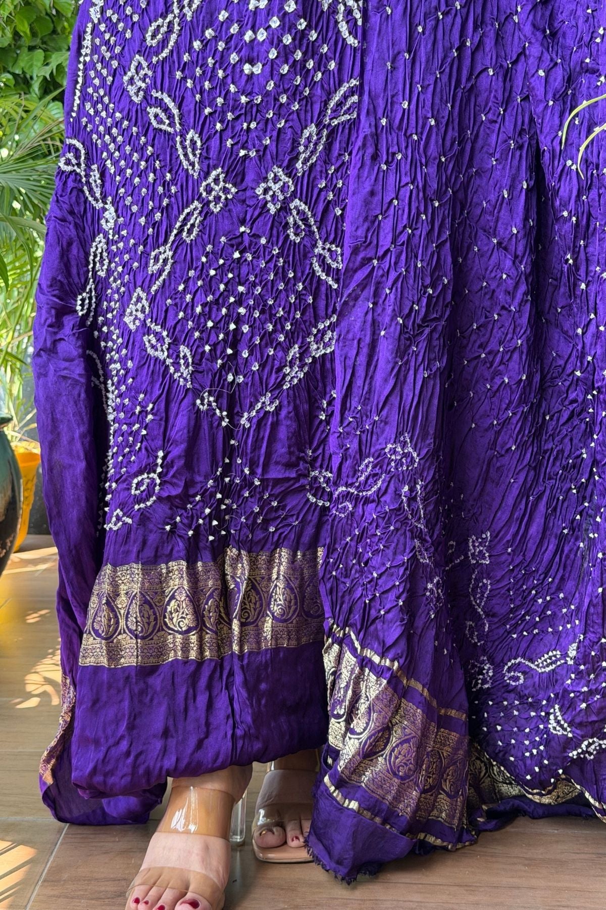 Pure modal silk full set with hand done bandhani and zari weaving!!