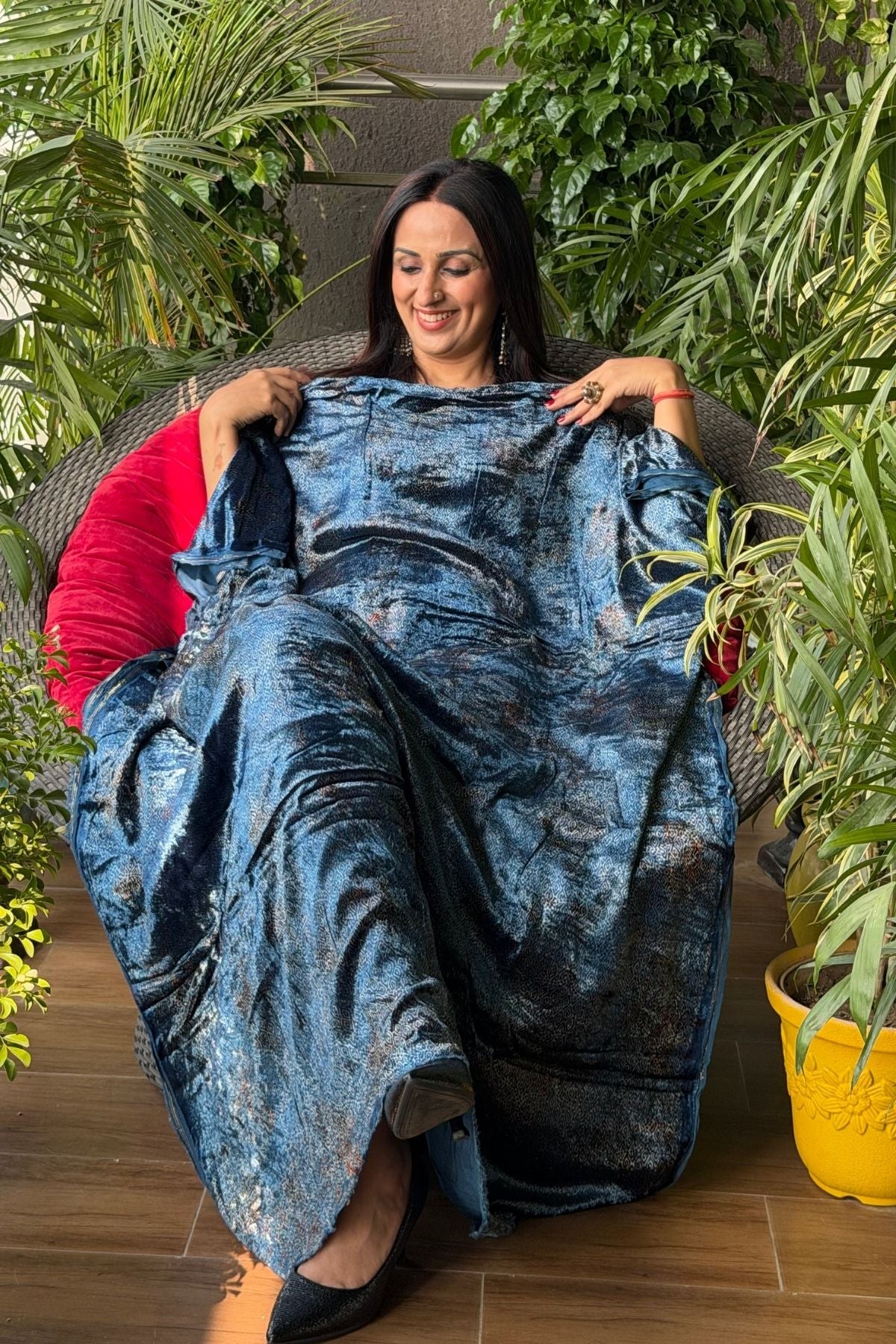 Handblocked Ajrakh kurta fabric only!!