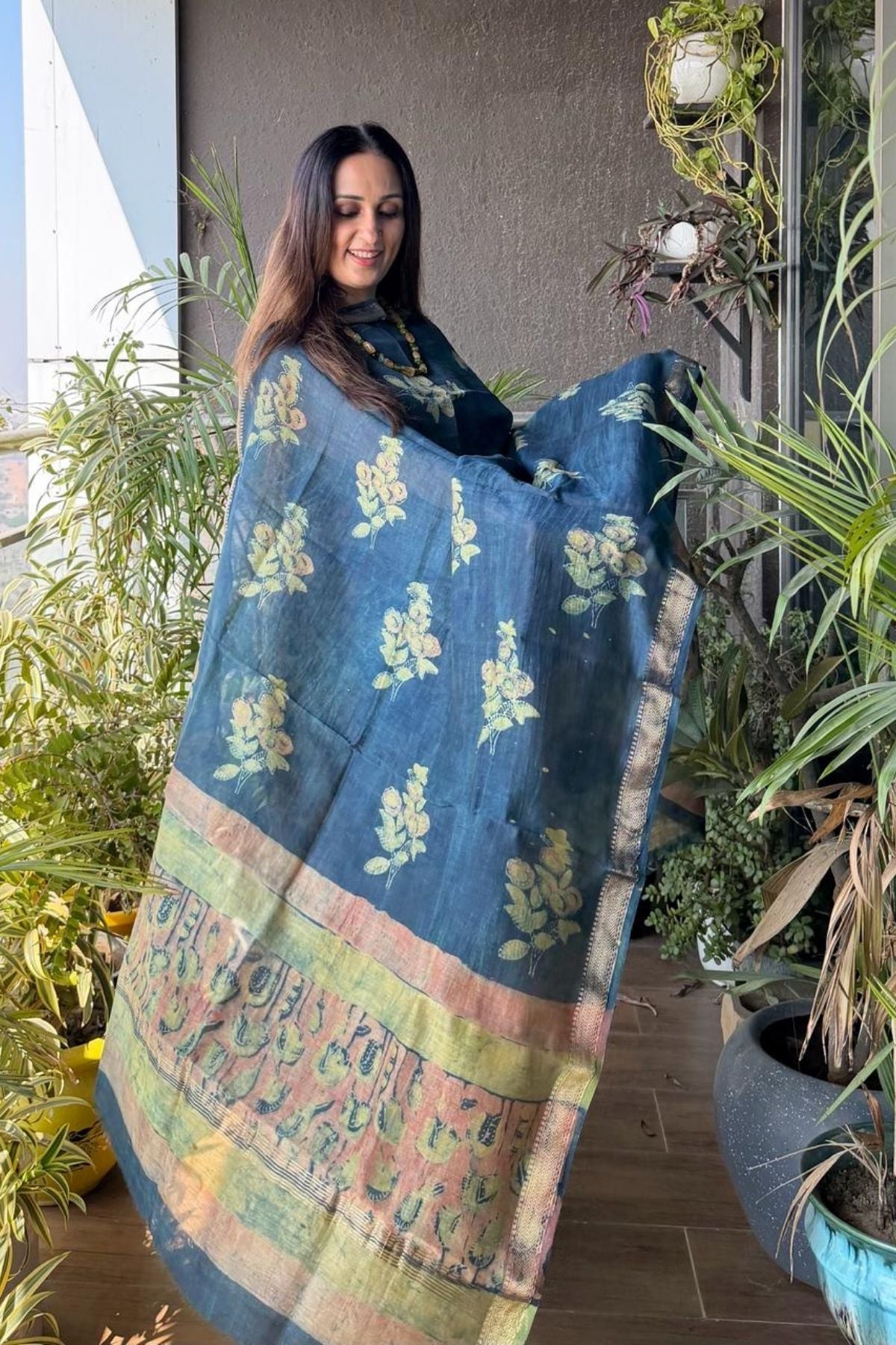 Handblocked with Pomegranate peel kurta dupatta sets in Maheshwari!!