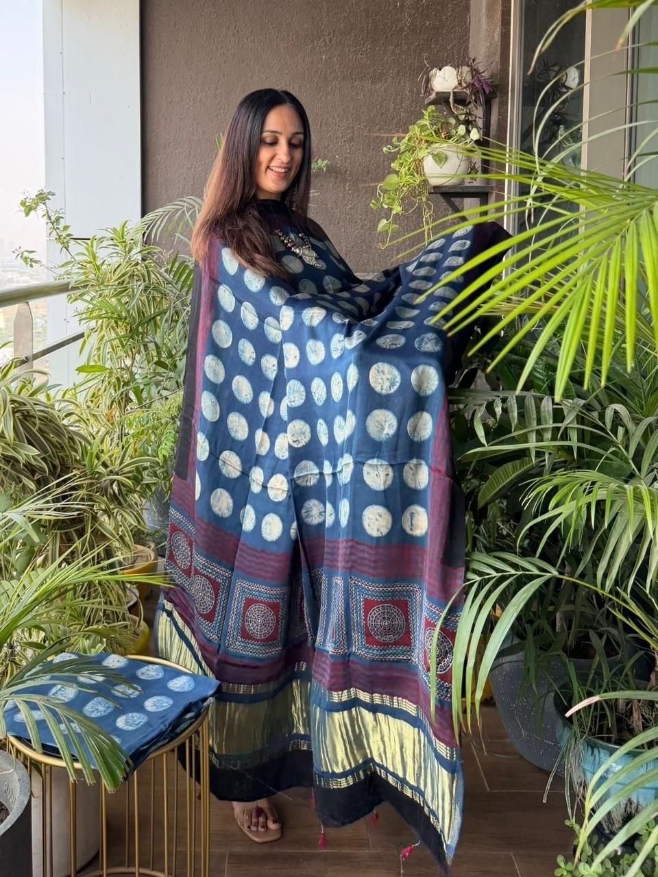 Handblocked Ajrakh full sets in modal with Lagdi patta on dupatta!!