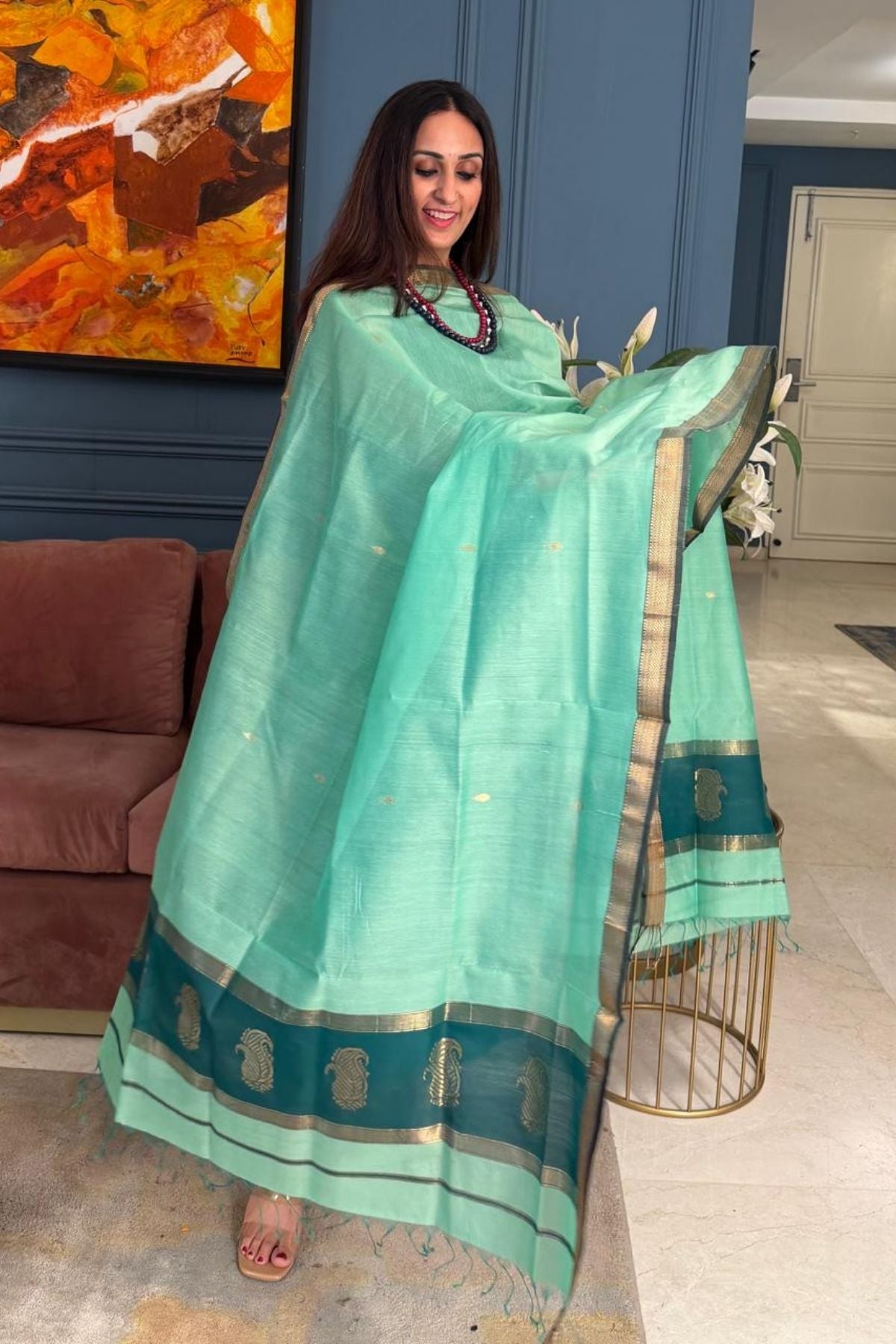 Maheshwari handloom silk by cotton kurta dupatta set