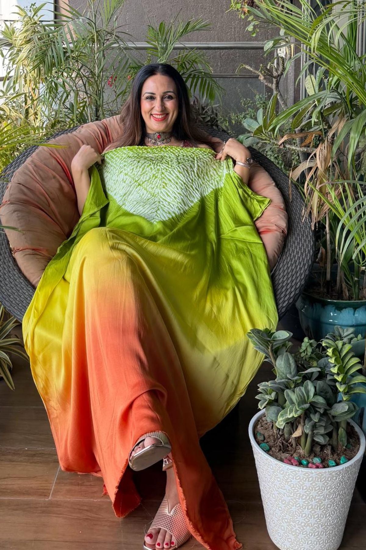 Handblocked Shibori shaded kurta on pure Modal