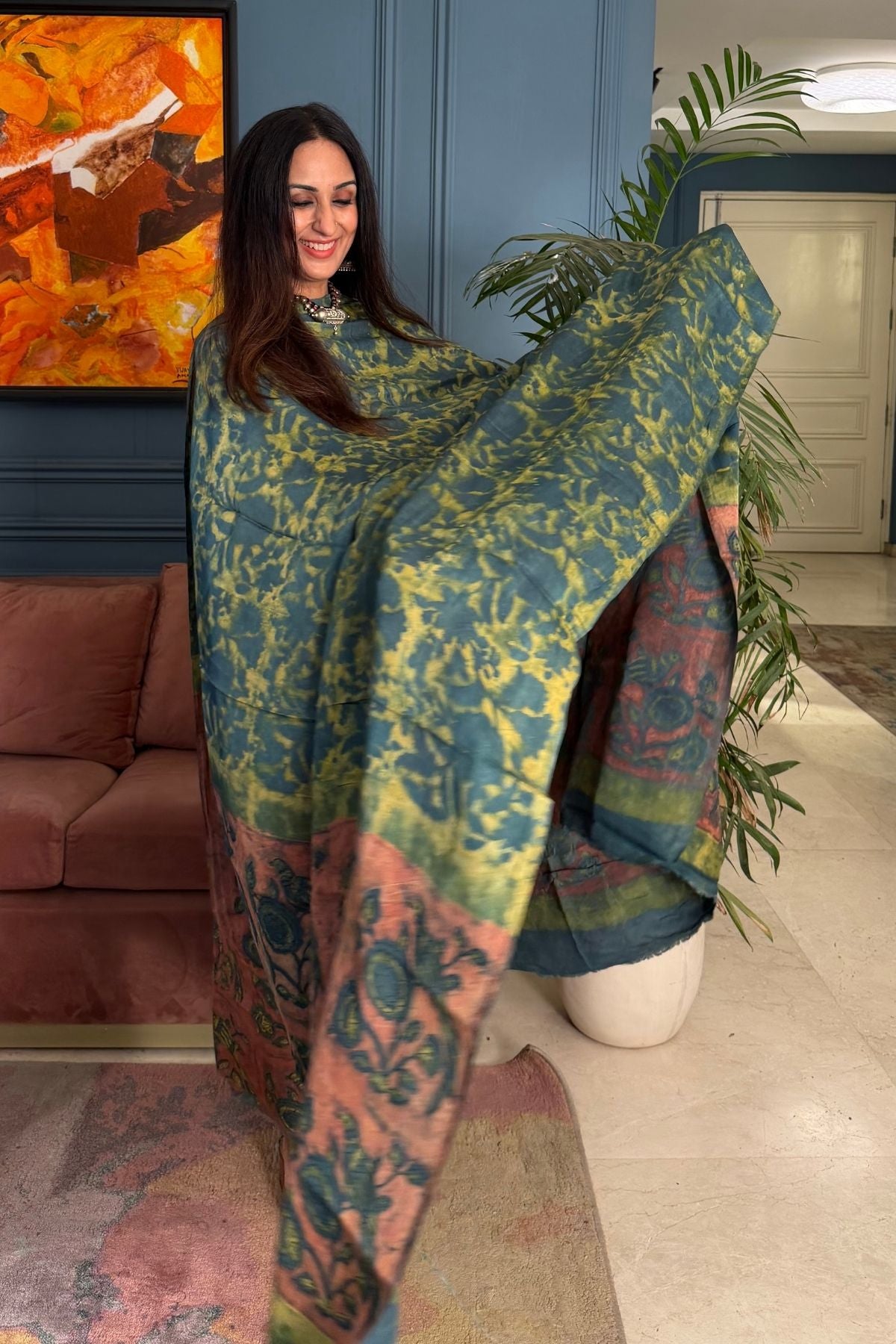 Pomegranate peel Handblock on Premium Modal fabric!!