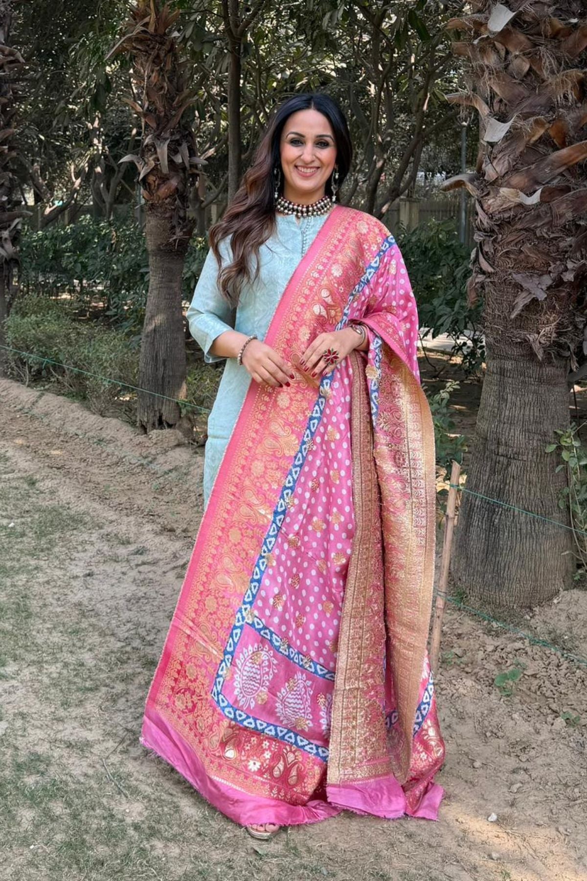 Banarasi dola silk dupatta with Bagh hand block