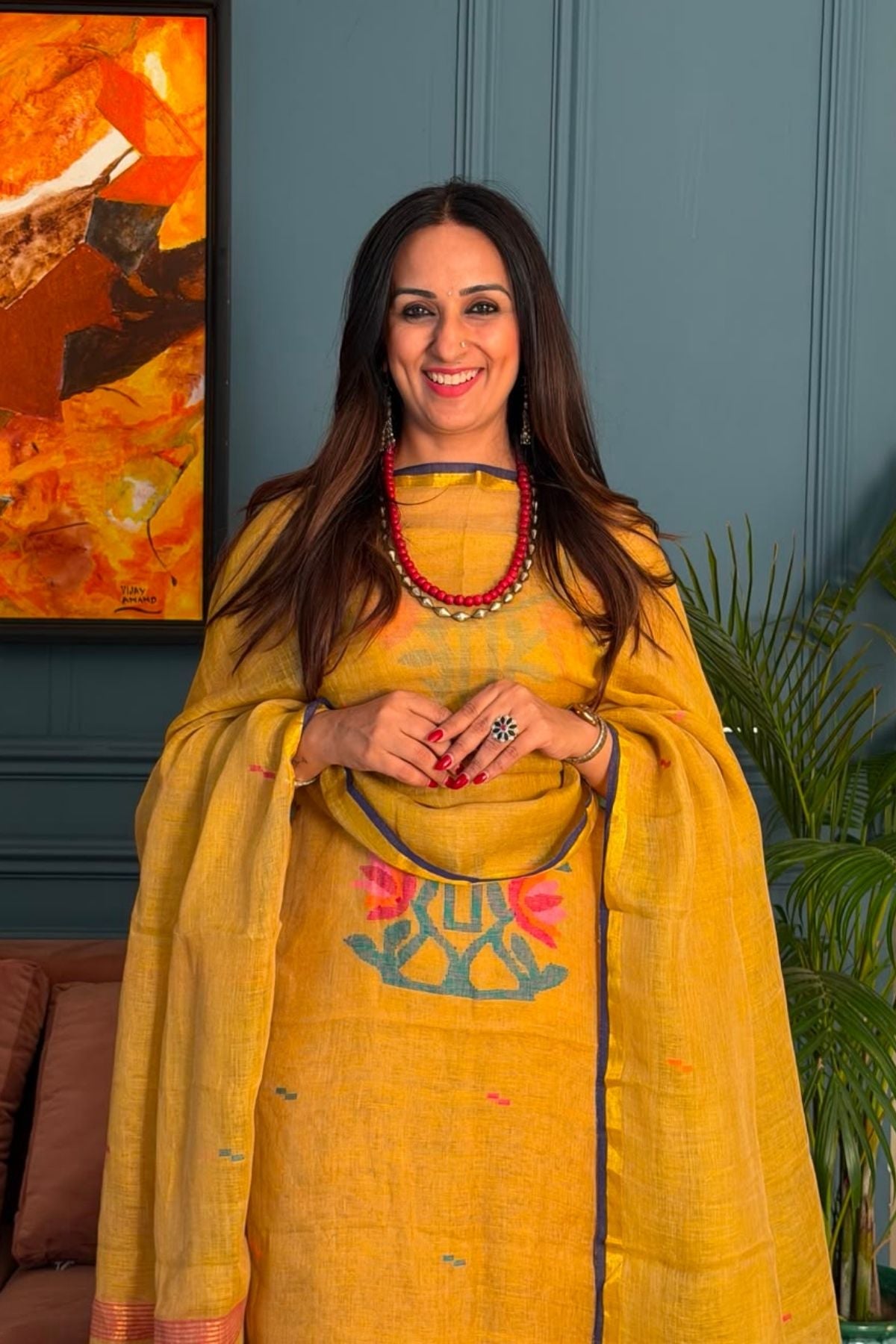 Jamdani weave kurta dupatta set on 100 count linen by linen!!