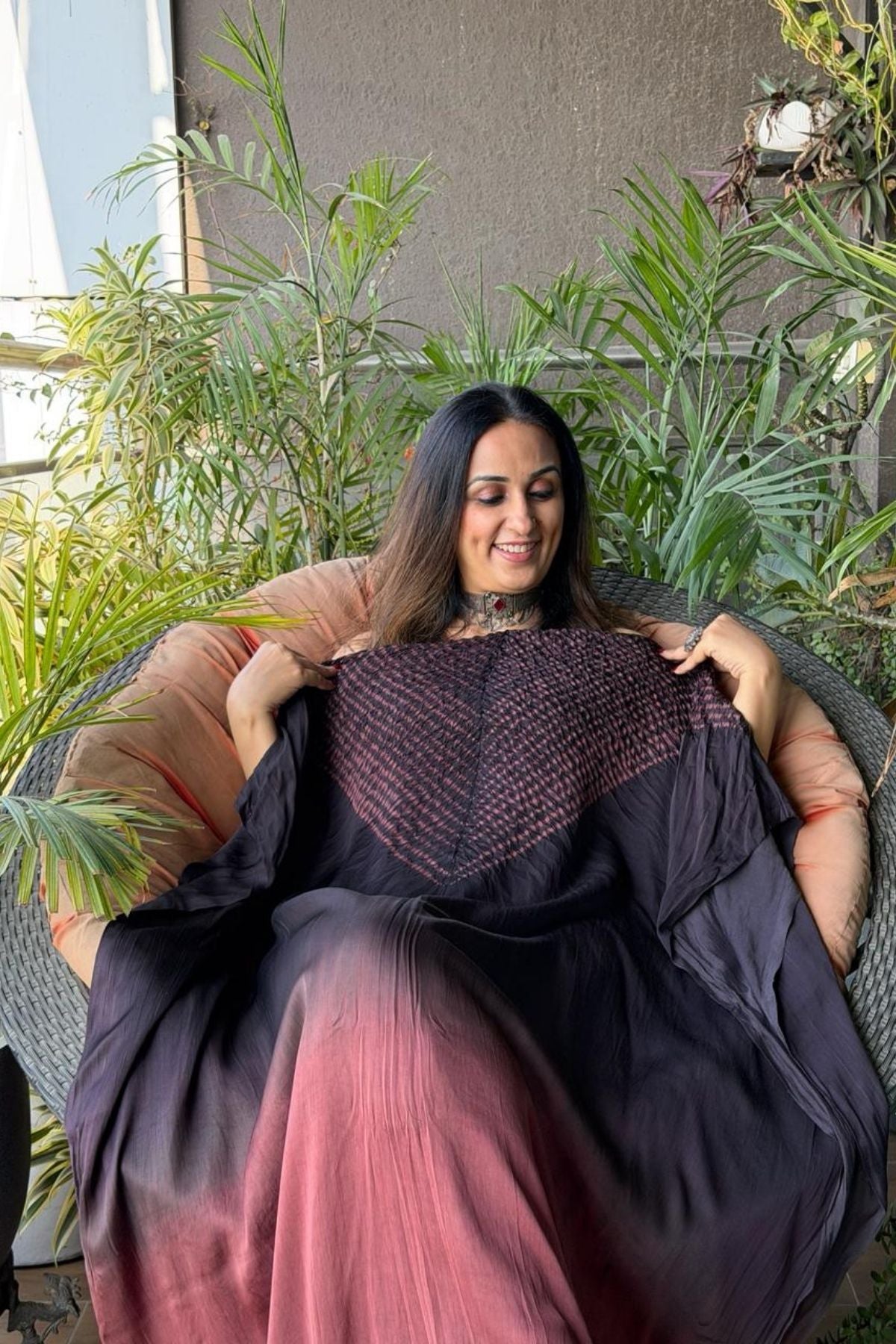 Handblocked Shibori shaded kurta on pure Modal