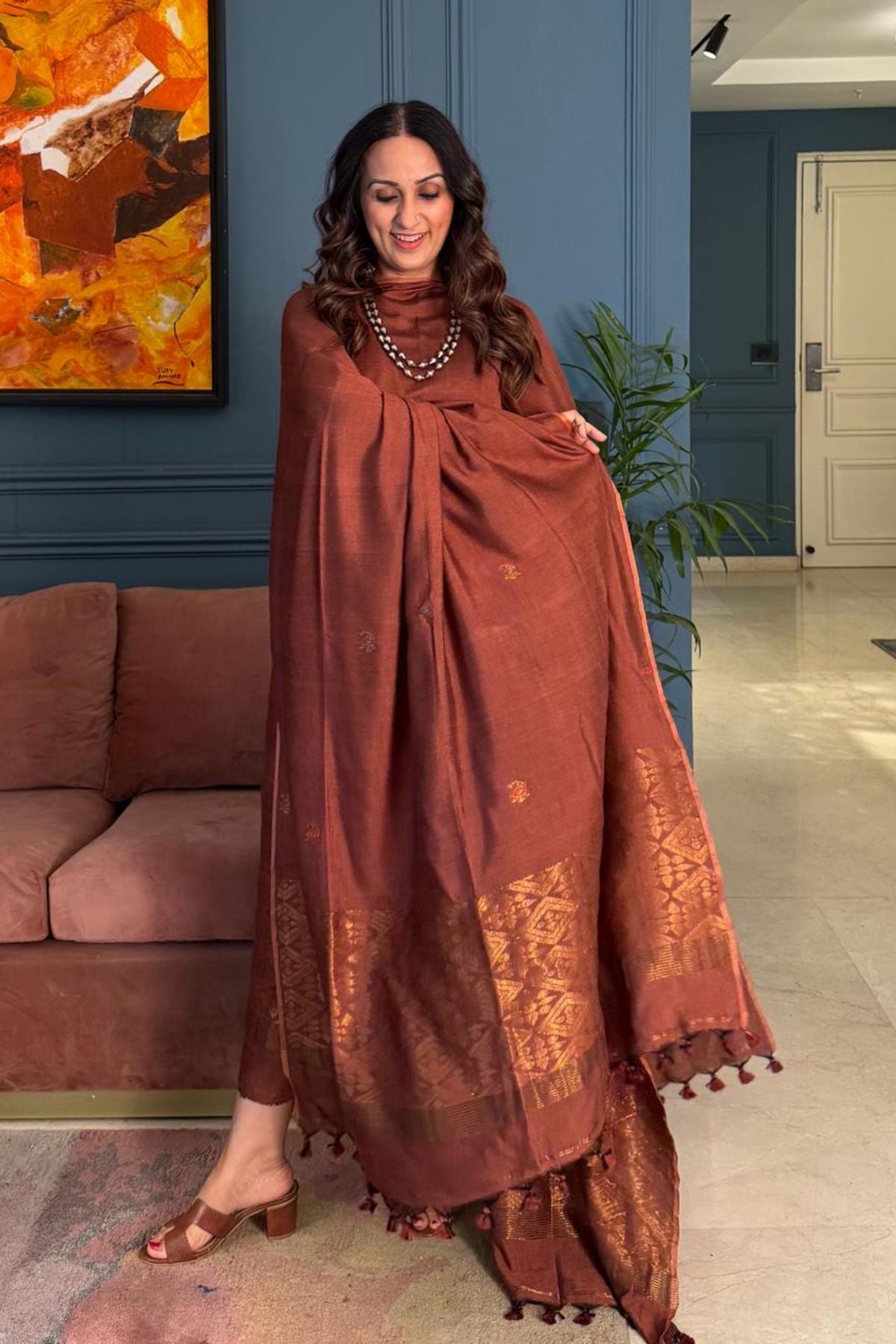 Premium Bangalore cotton with Banarasi weave kurta dupatta sets