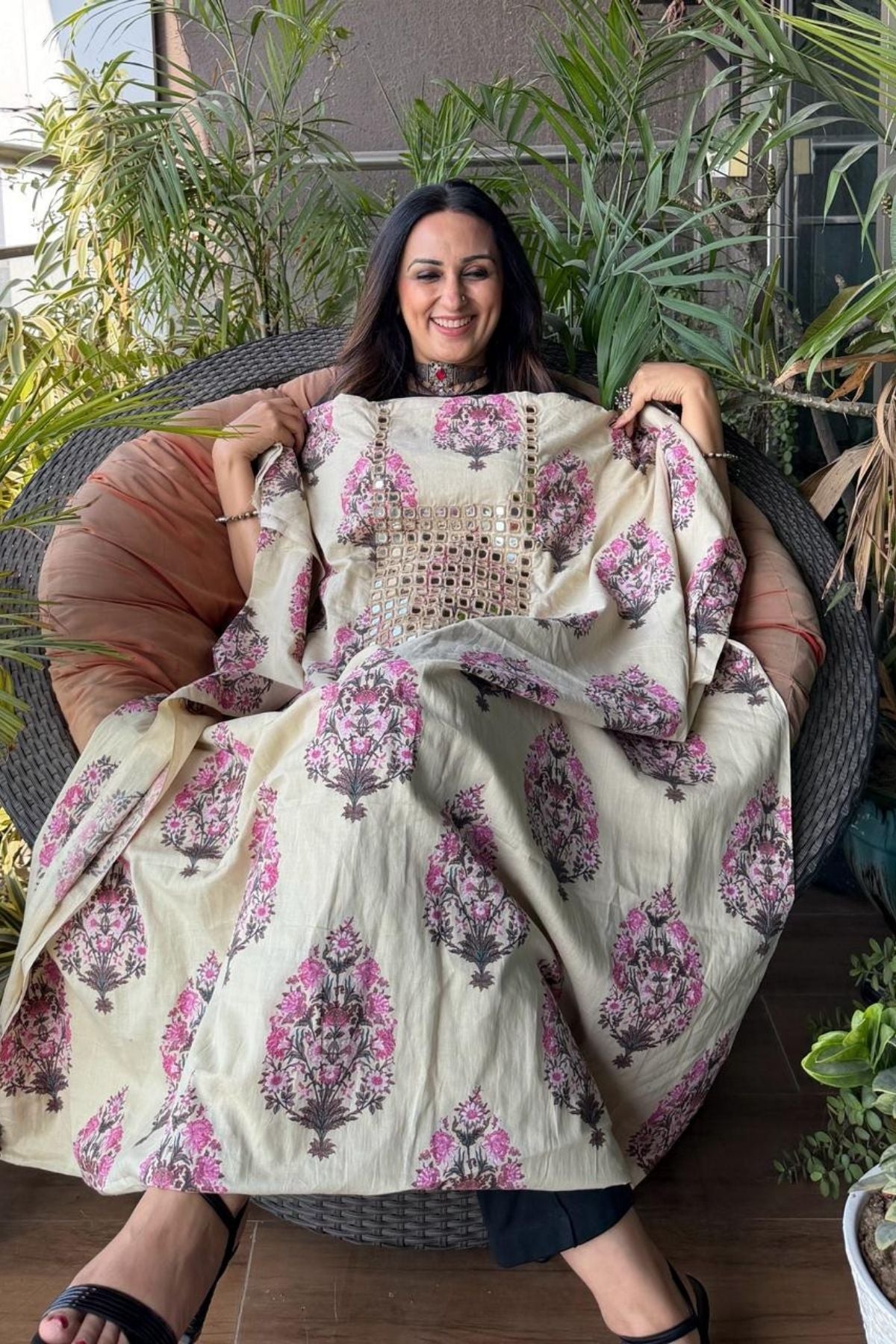 Pure Cotton Kutch mirror hand work kurta fabrics!!