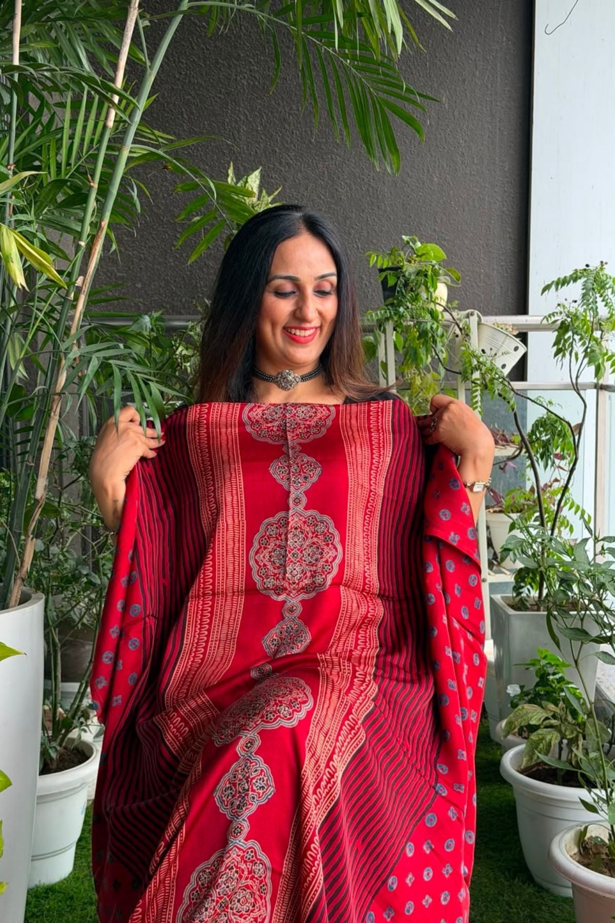 Ajrakh kurta fabric on pure modal !!