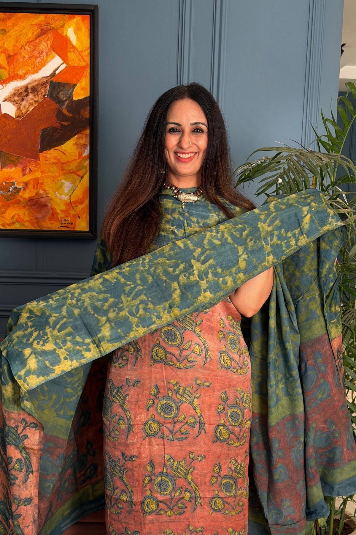 Pomegranate peel Handblock on Premium Modal fabric!!