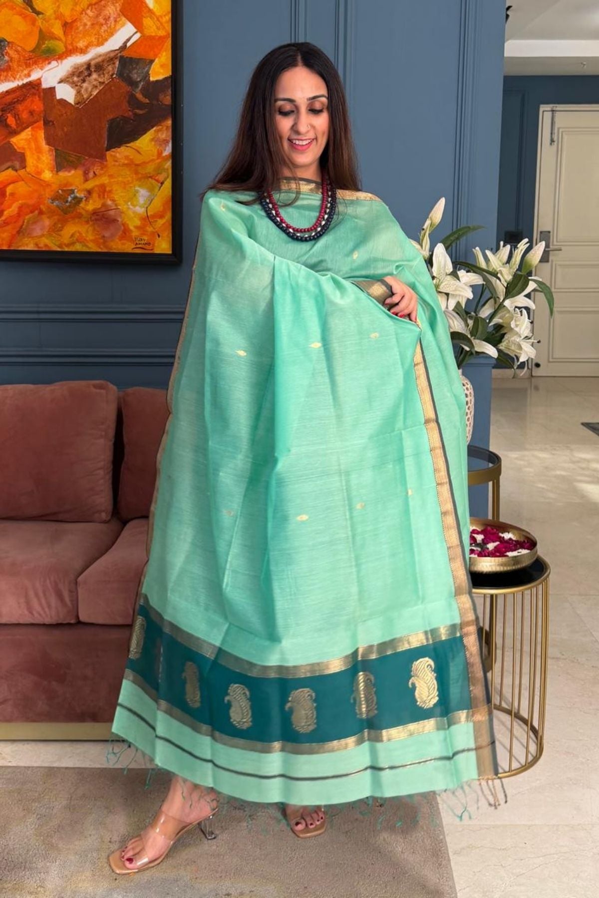 Maheshwari handloom silk by cotton kurta dupatta set