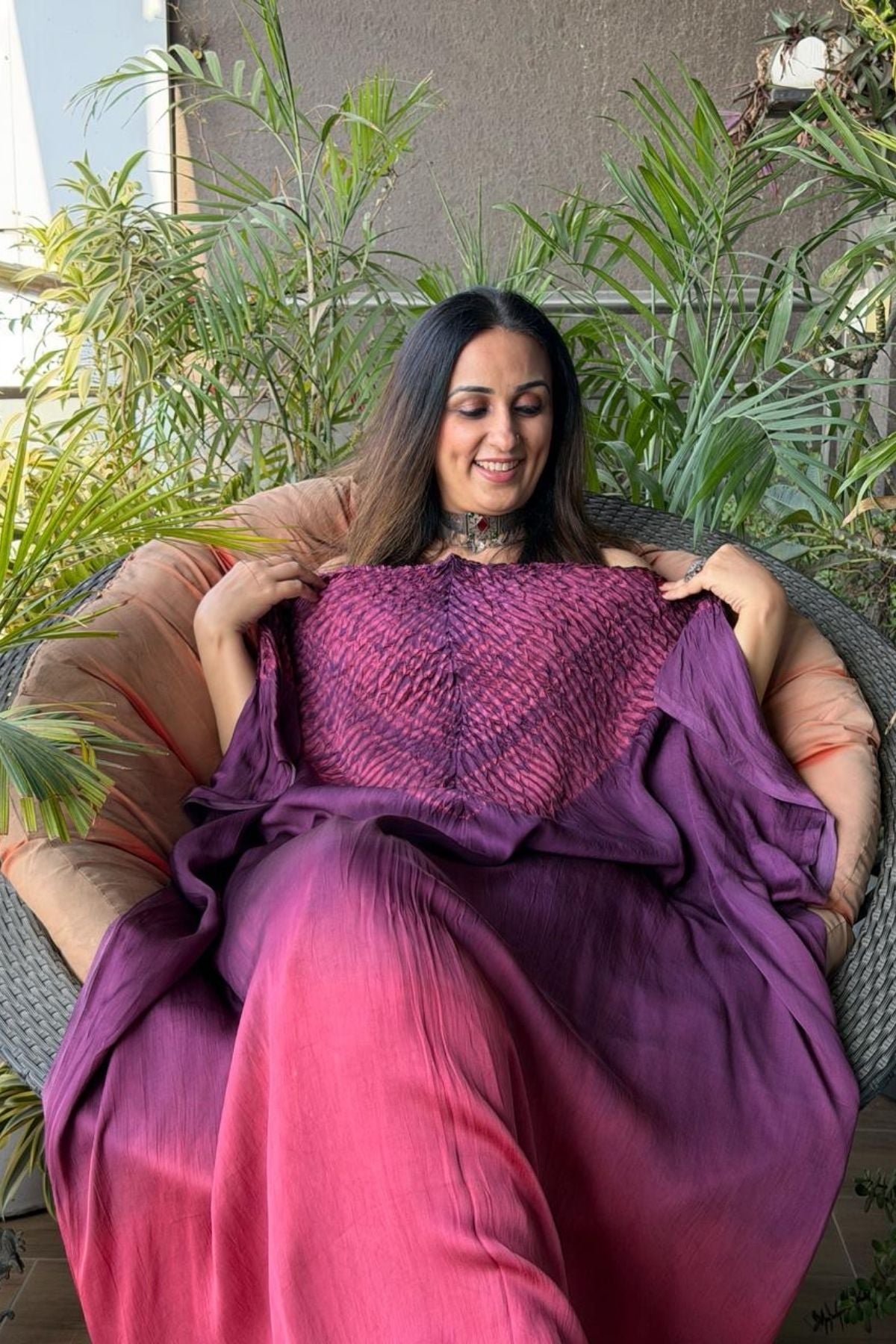 Handblocked Shibori shaded kurta on pure Modal