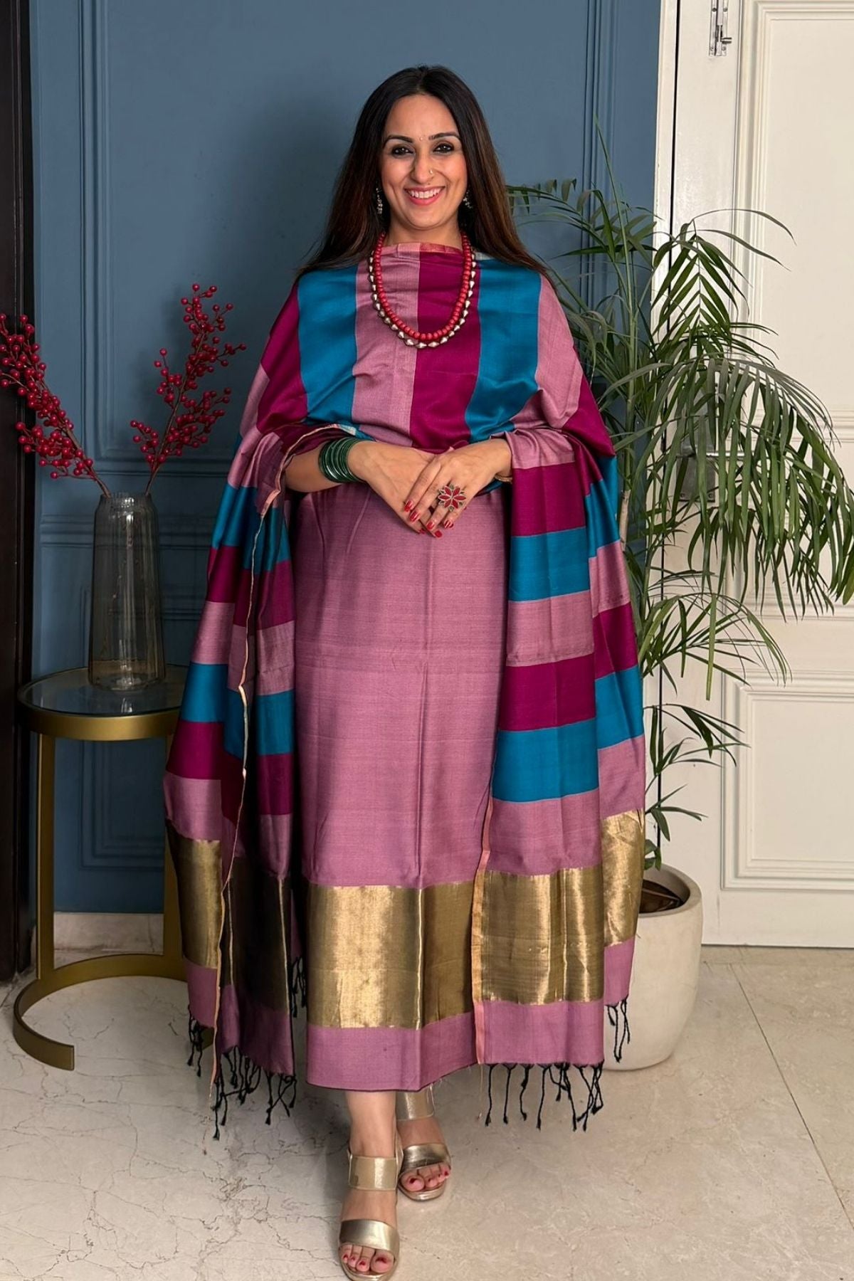 Maheshwari weave kurta dupatta set on cotton silk