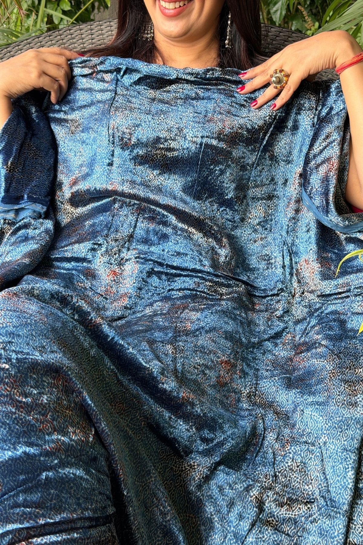 Handblocked Ajrakh kurta fabric only!!