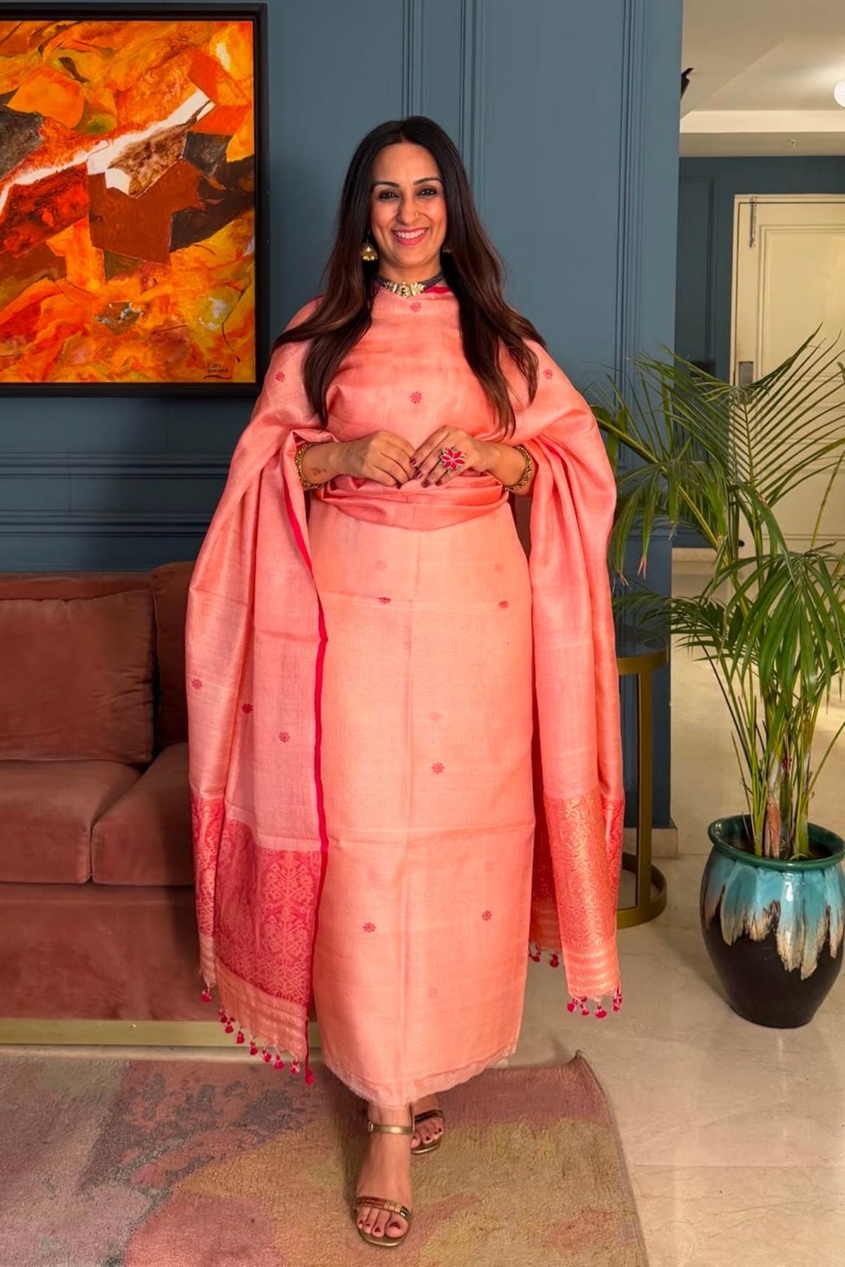 Tangail weave on Pure Tussar Silk -Kurta Dupatta set