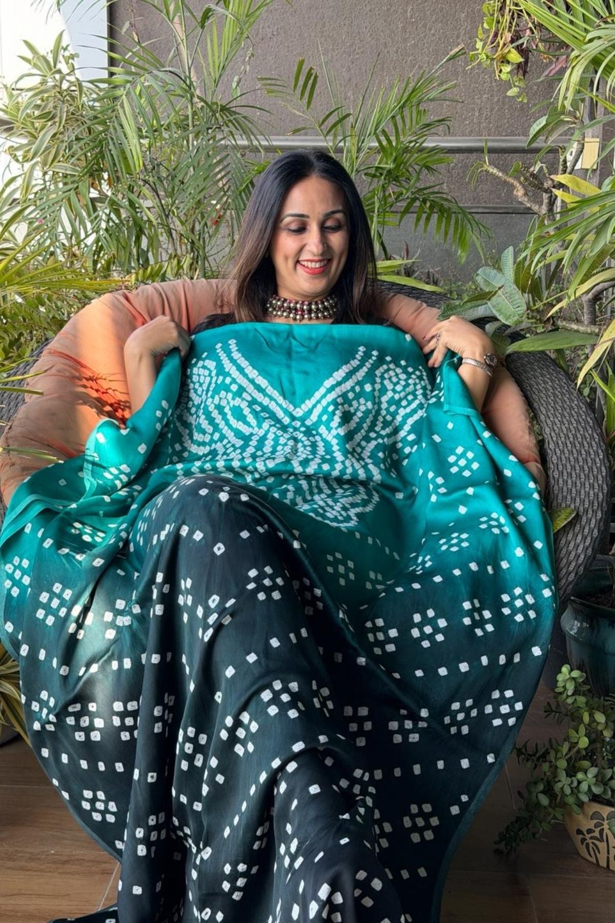 Shaded Bandhani kurta fabric in pure modal satin