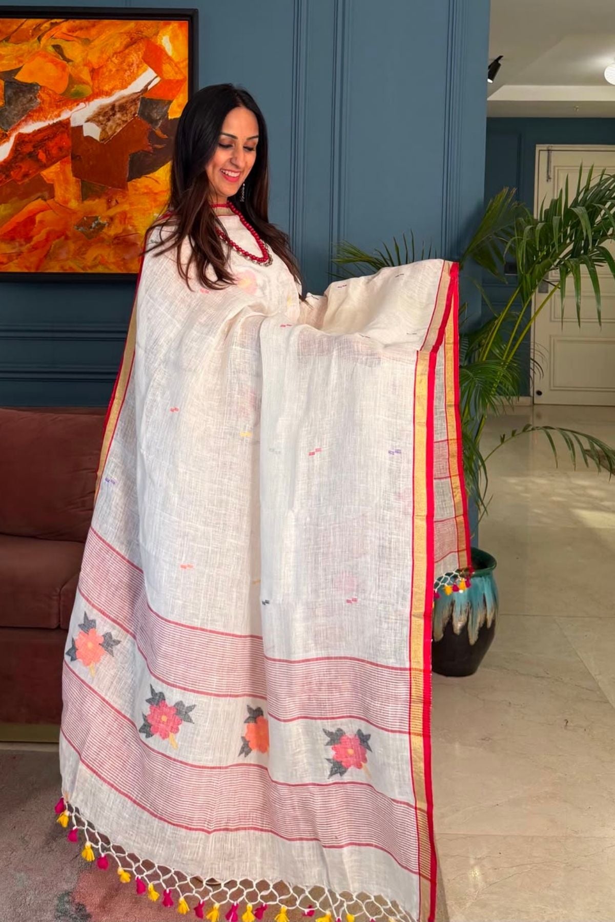 Jamdani weave kurta dupatta set on 100 count linen by linen!!