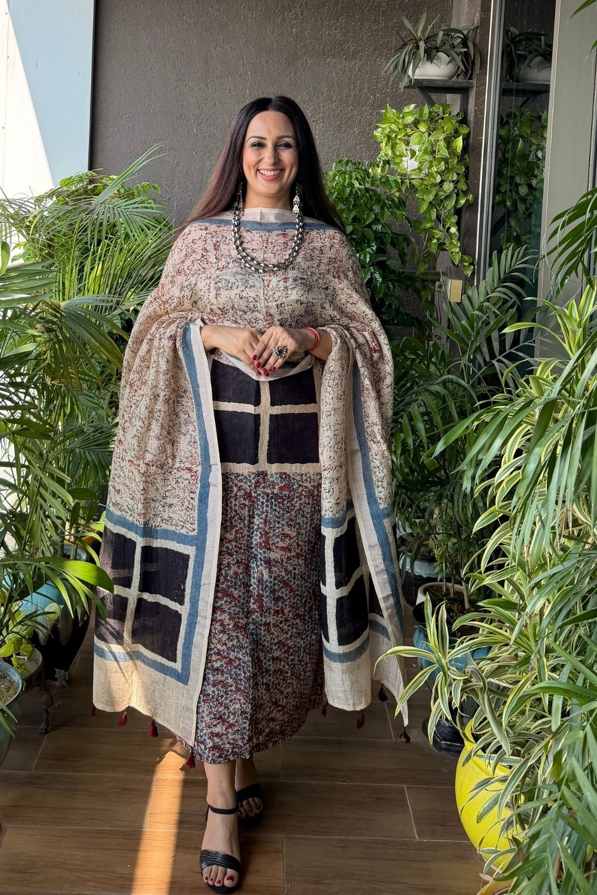 Ajrakh On Pure Linen Silk