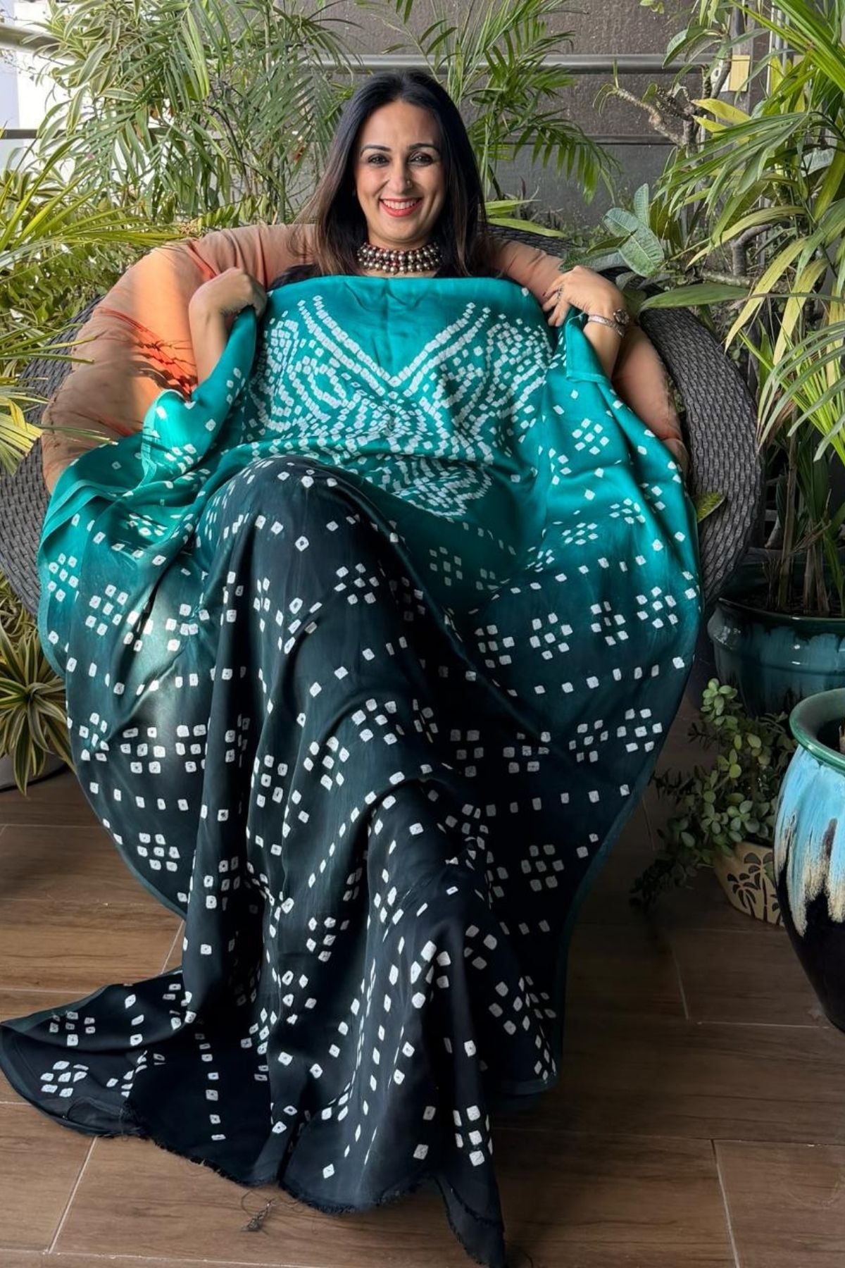 Shaded Bandhani kurta fabric in pure modal satin