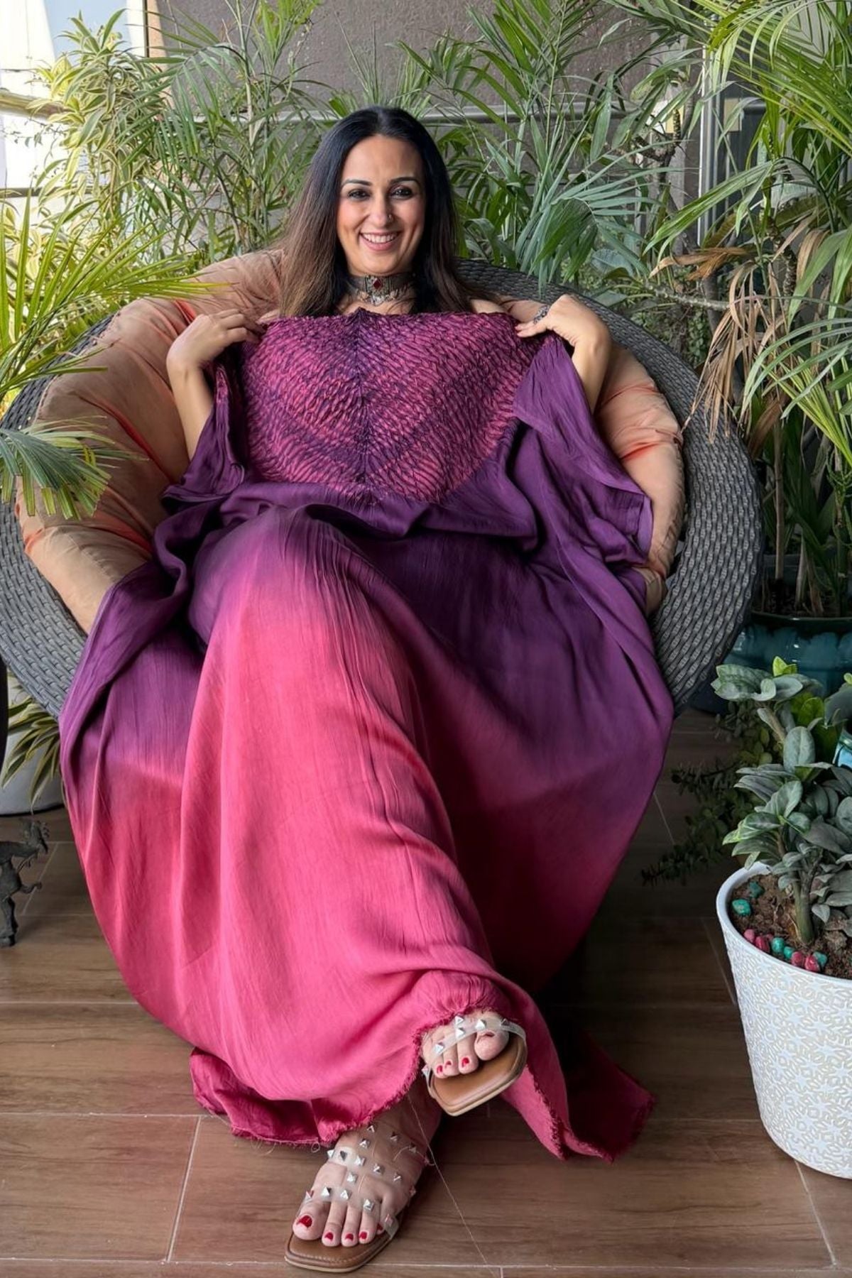 Handblocked Shibori shaded kurta on pure Modal