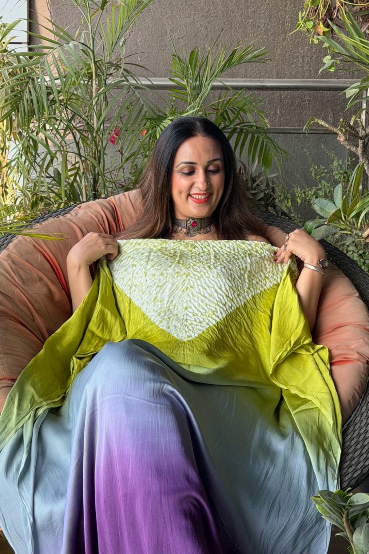 Handblocked Shibori shaded kurta on pure Modal