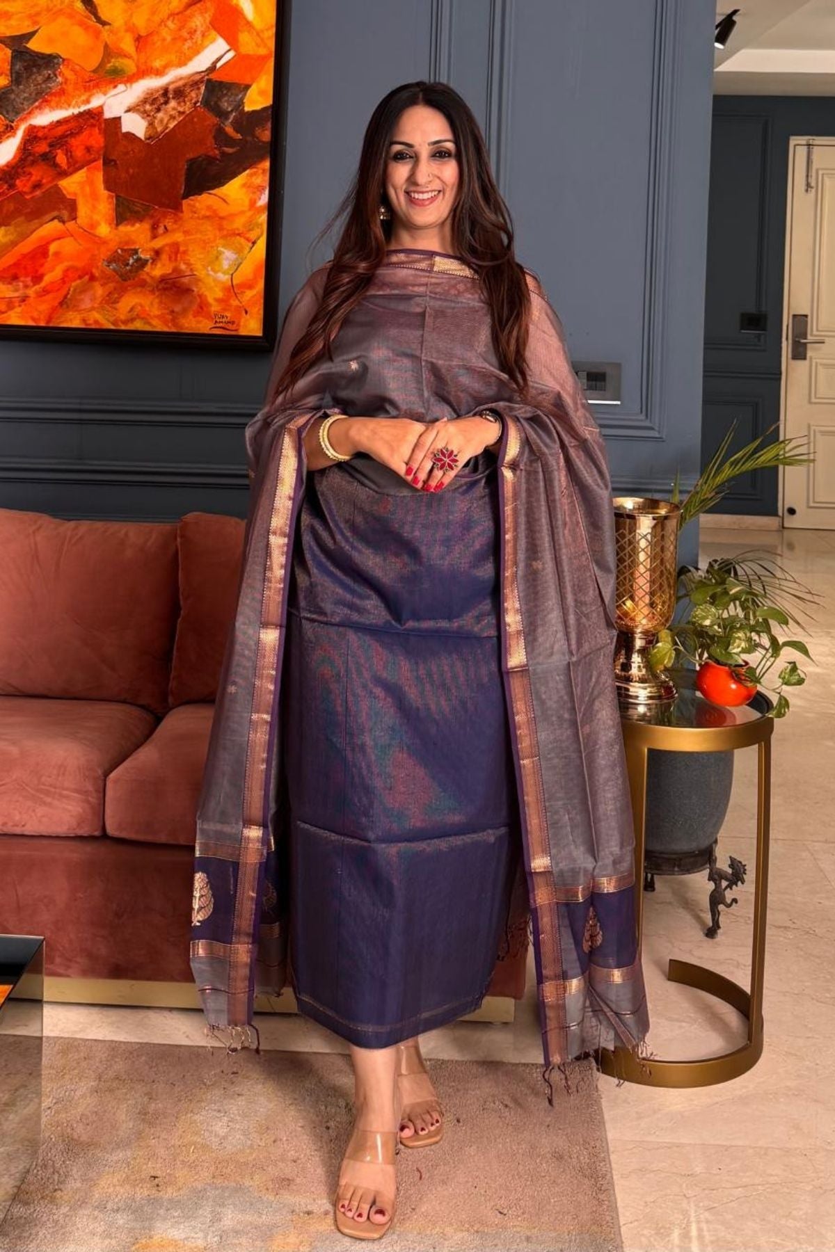 Handloom tissue Maheshwari silk kurta dupatta set