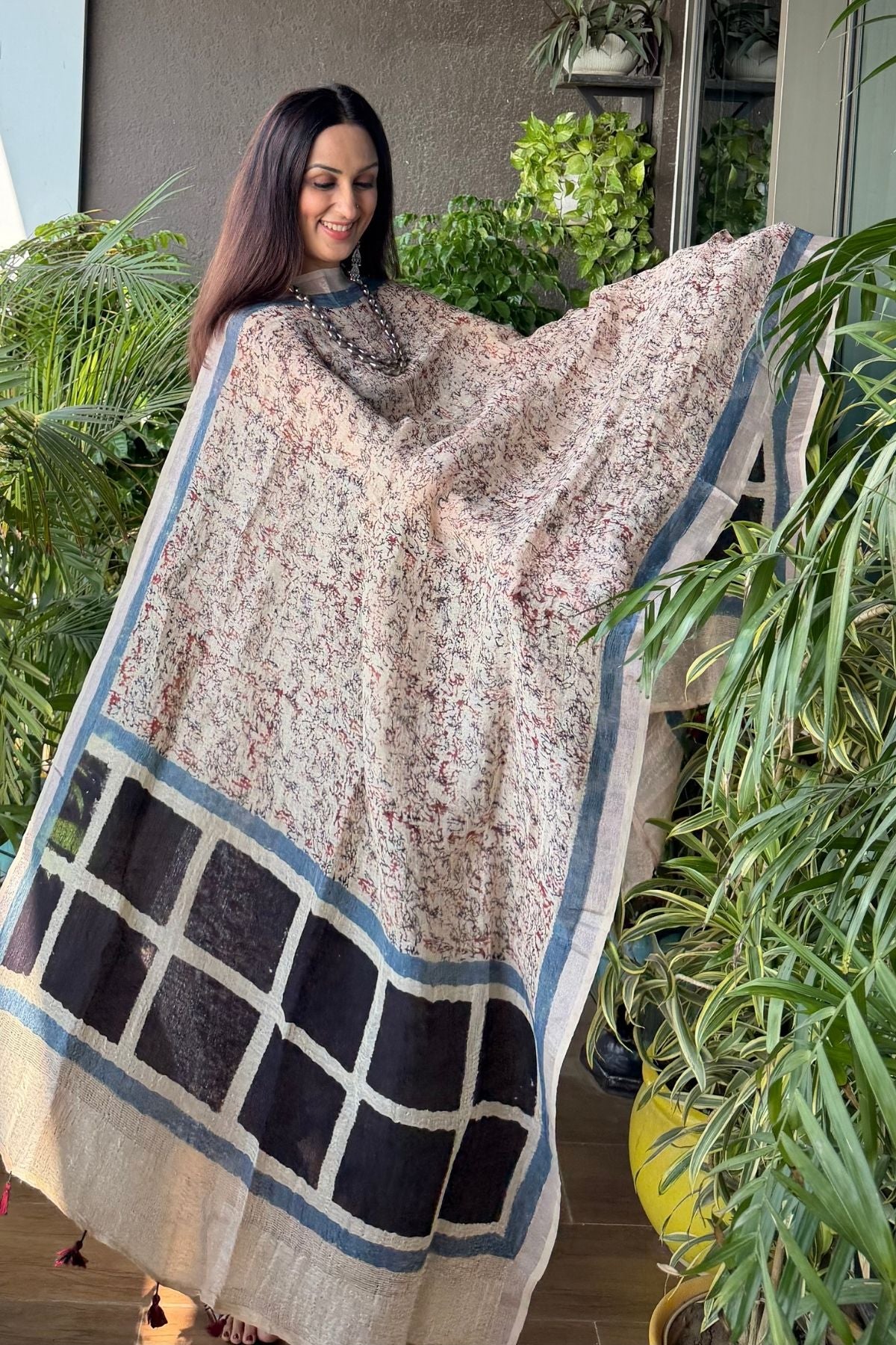 Ajrakh On Pure Linen Silk