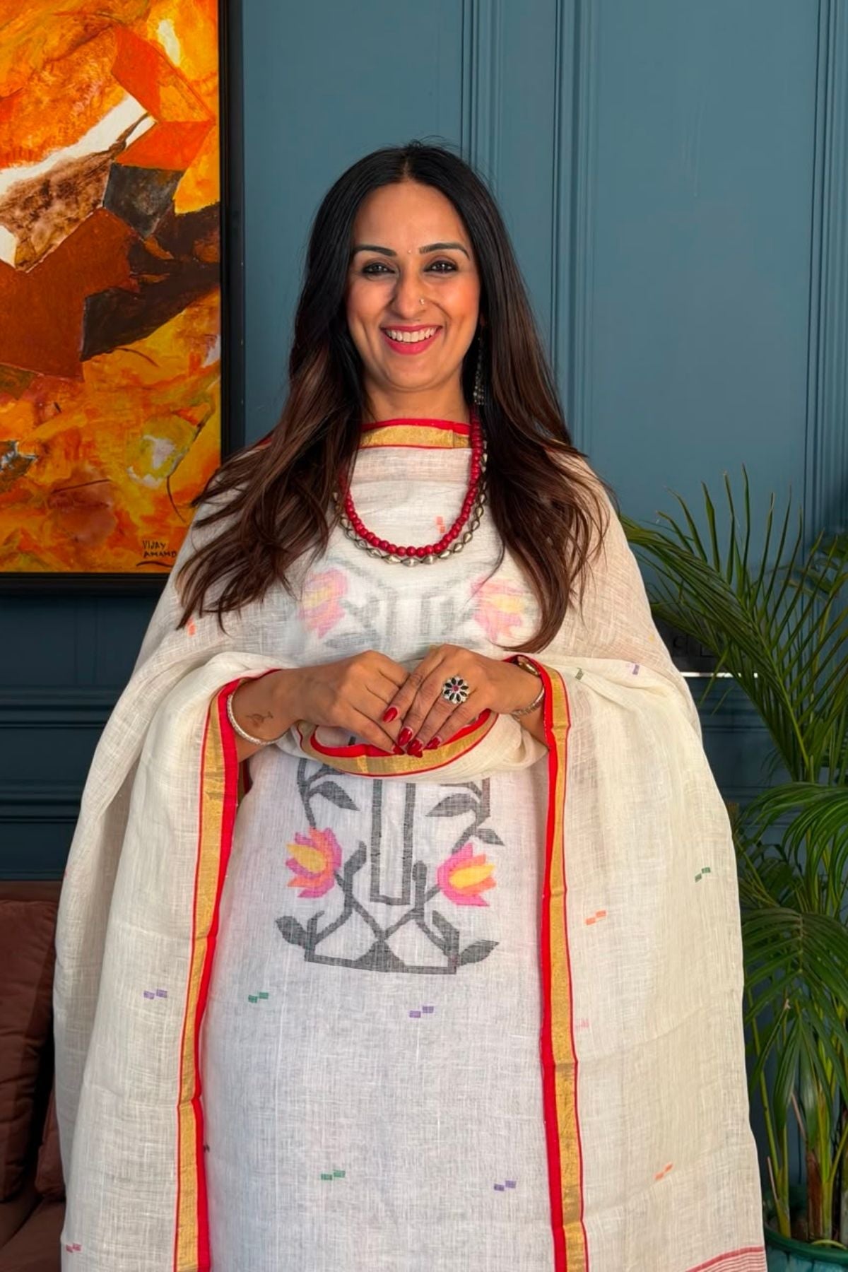 Jamdani weave kurta dupatta set on 100 count linen by linen!!