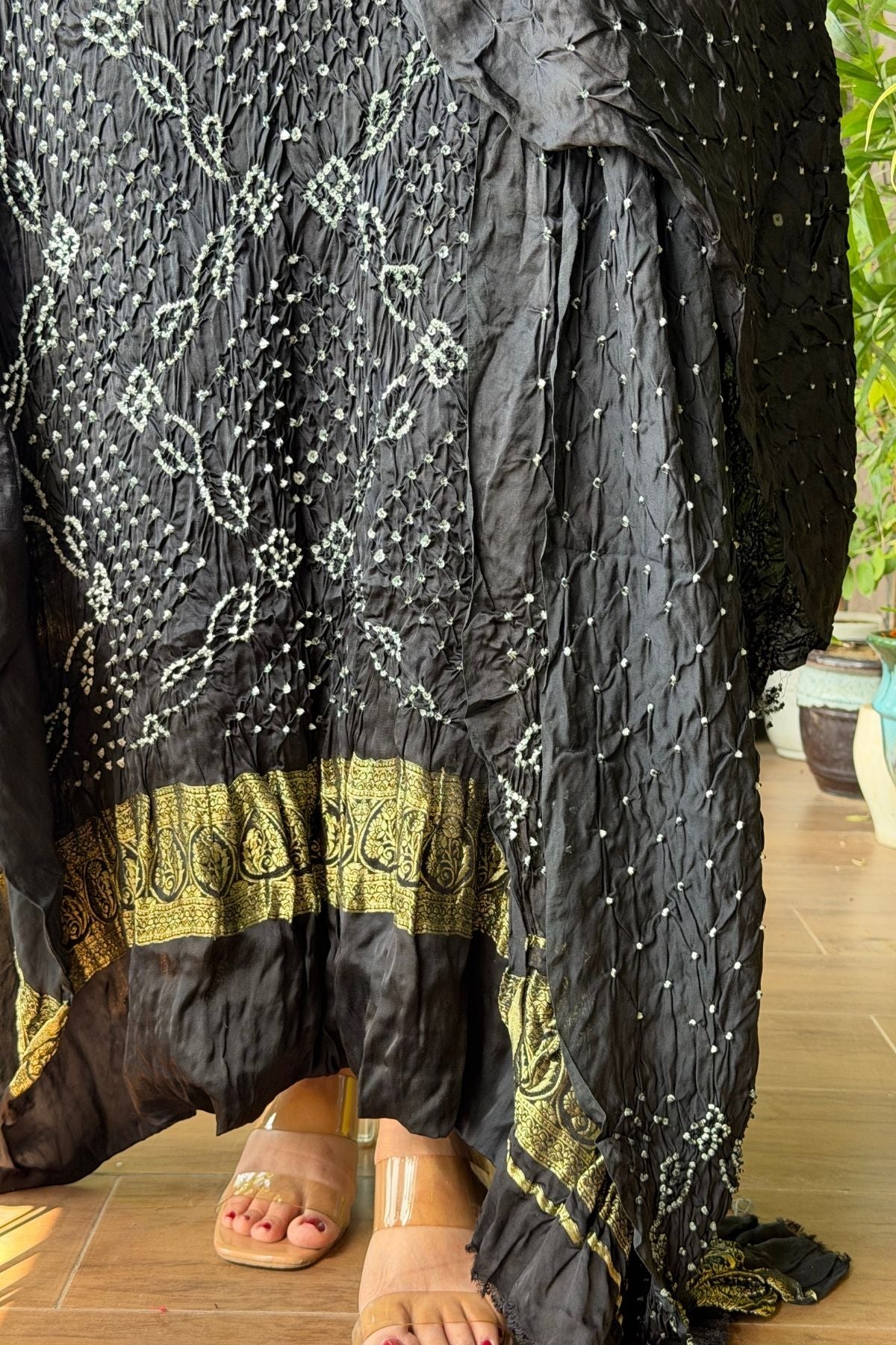 Pure modal silk full set with hand done bandhani and zari weaving!!
