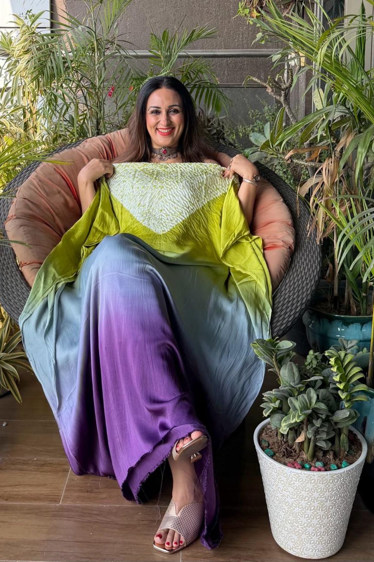 Handblocked Shibori shaded kurta on pure Modal