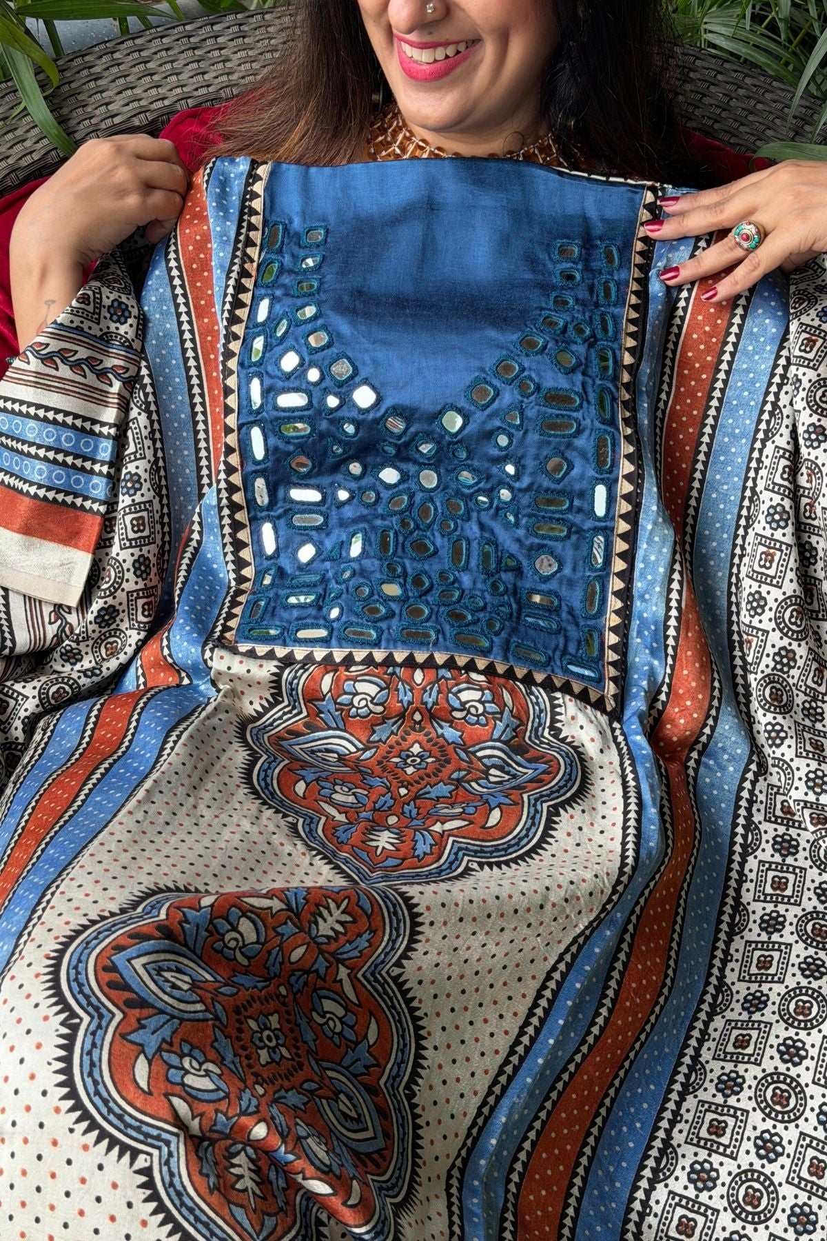Handcrafted kurta with Kutch mirror work on pure Mashru!!
