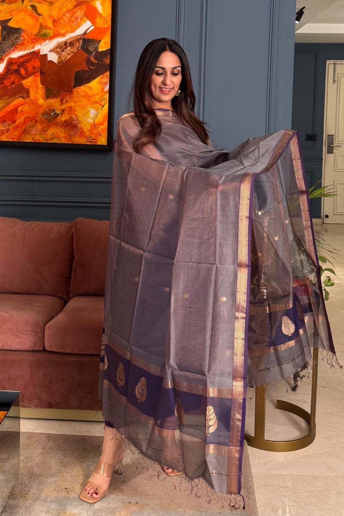 Handloom tissue Maheshwari silk kurta dupatta set