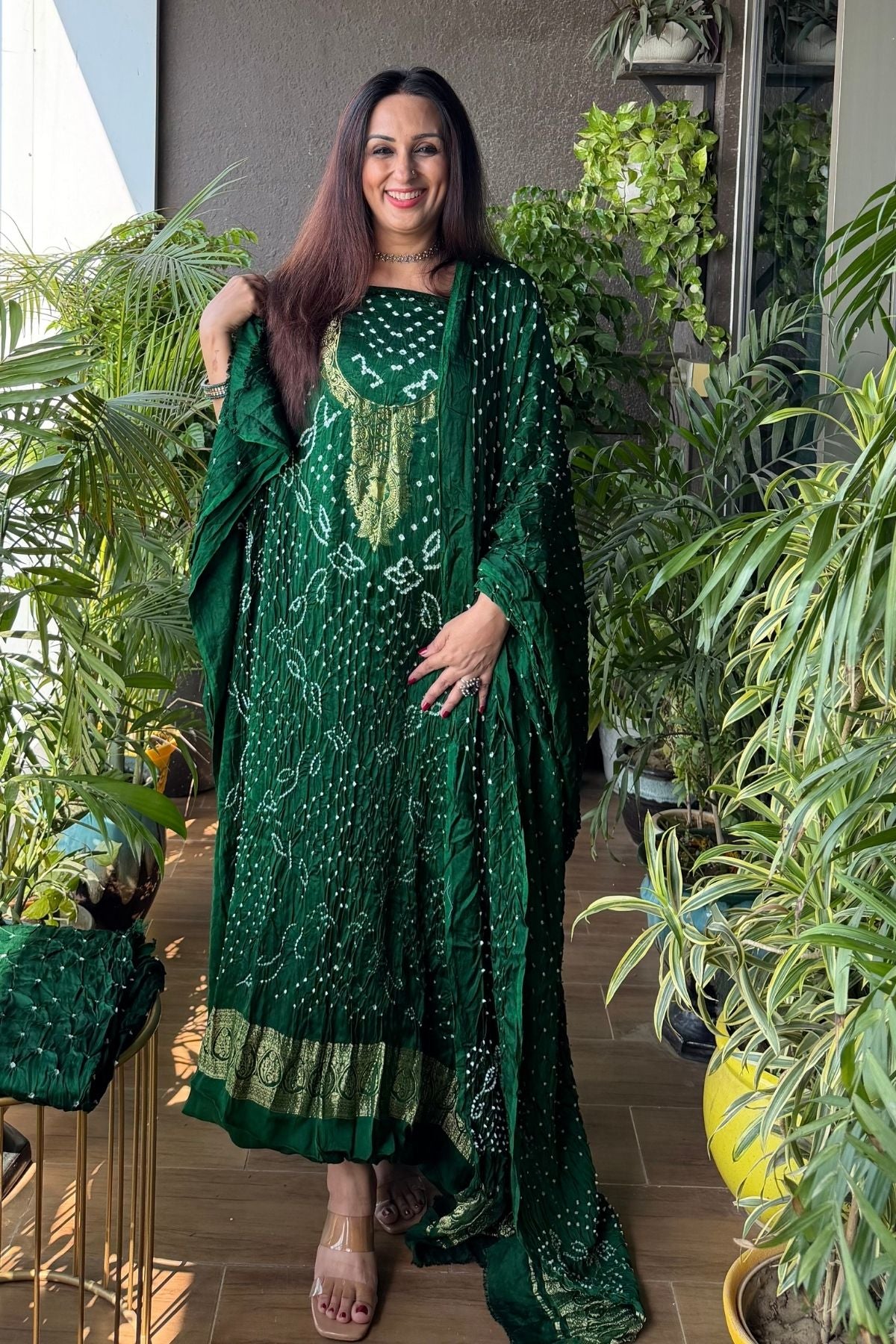 Pure modal silk full set with hand done bandhani and zari weaving!!