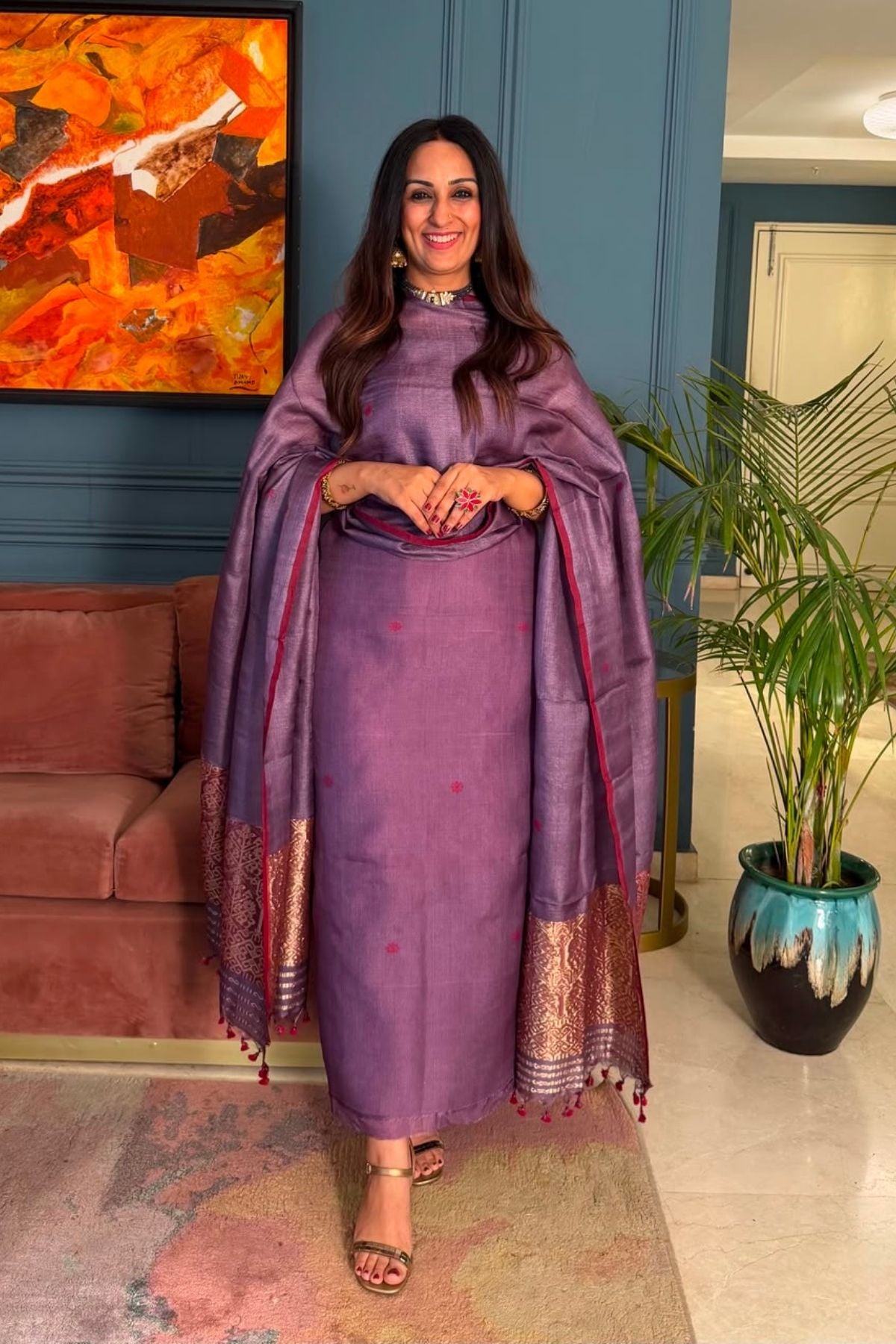 Tangail weave on Pure Tussar Silk -Kurta Dupatta set