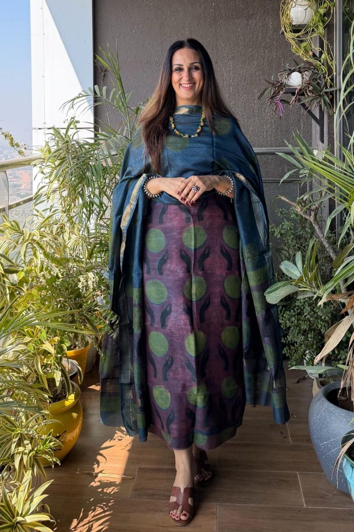 Handblocked with Pomegranate peel kurta dupatta sets in Maheshwari!!